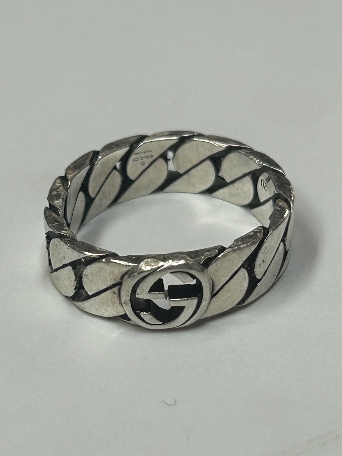 image of Gucci Logo Chain Ring in Silver, Men's