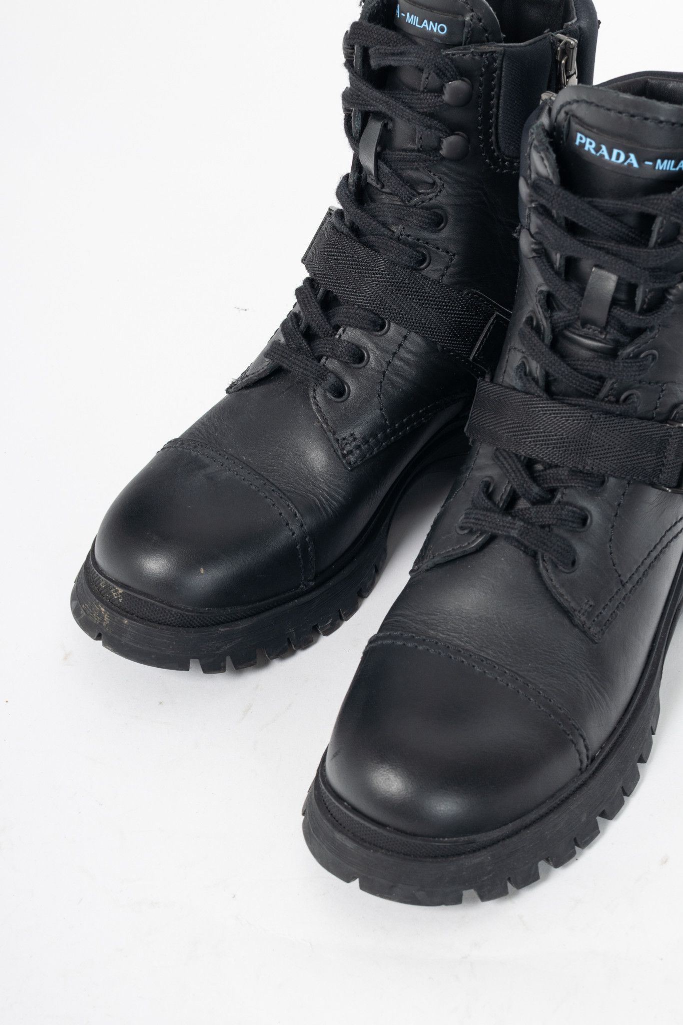 Prada Prada AW18 Black Leather Clip-Detail Combat Boots Size US 6 / IT 36 - 6 Thumbnail