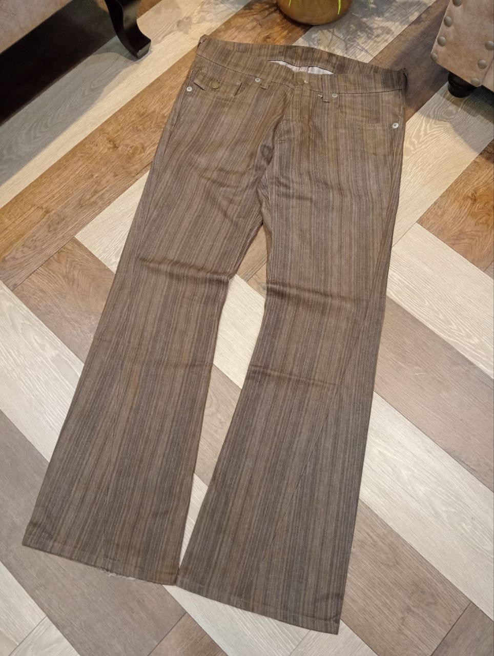 Tornado Mart TORNADO MART JAPAN BROWN STRIPED FLARED DENIM PANTS Size US 35 - 2 Thumbnail