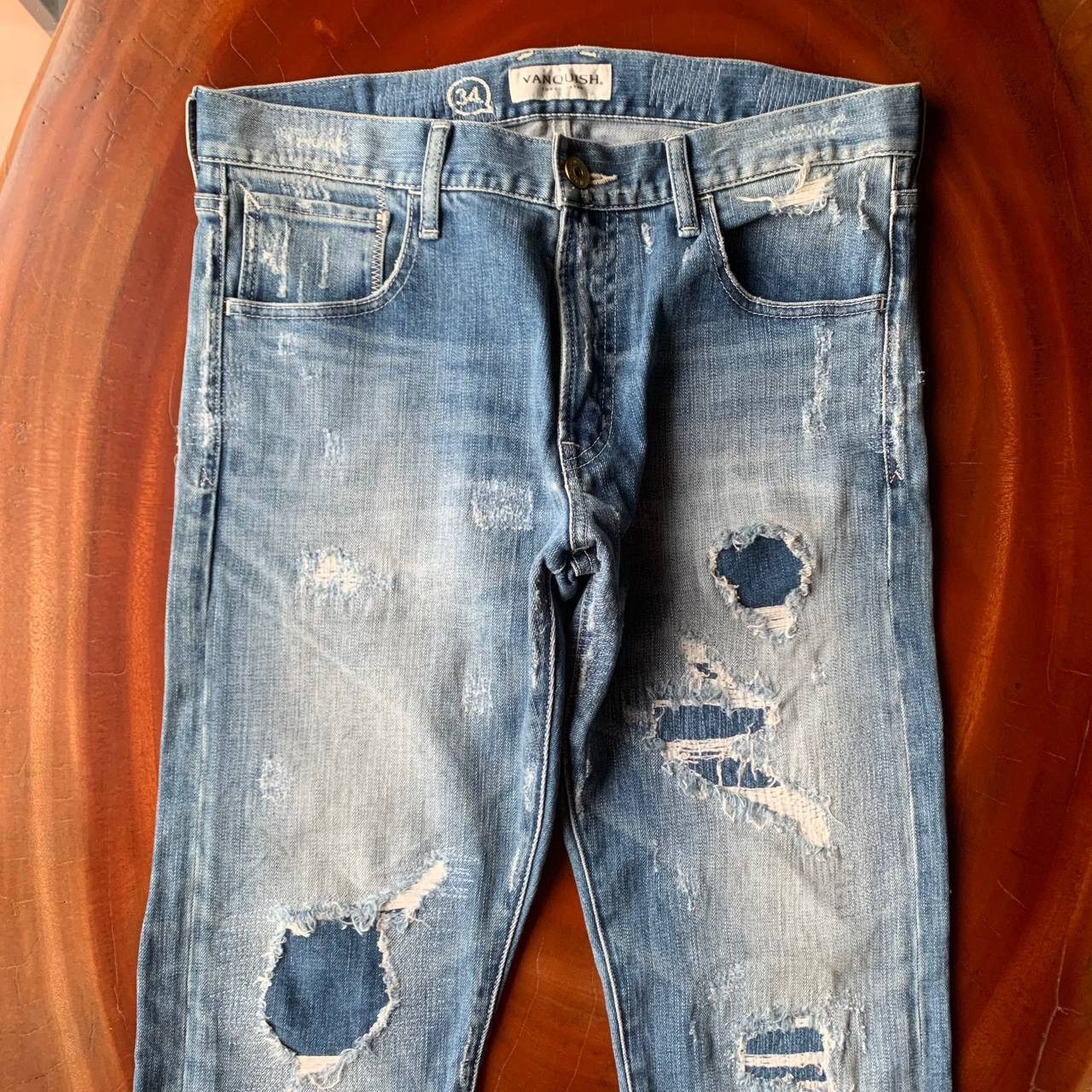 Vanquish Vanquish Distressed Patchwork Punkers Light Blue Denim Pants Size US 34 / EU 50 - 3 Thumbnail