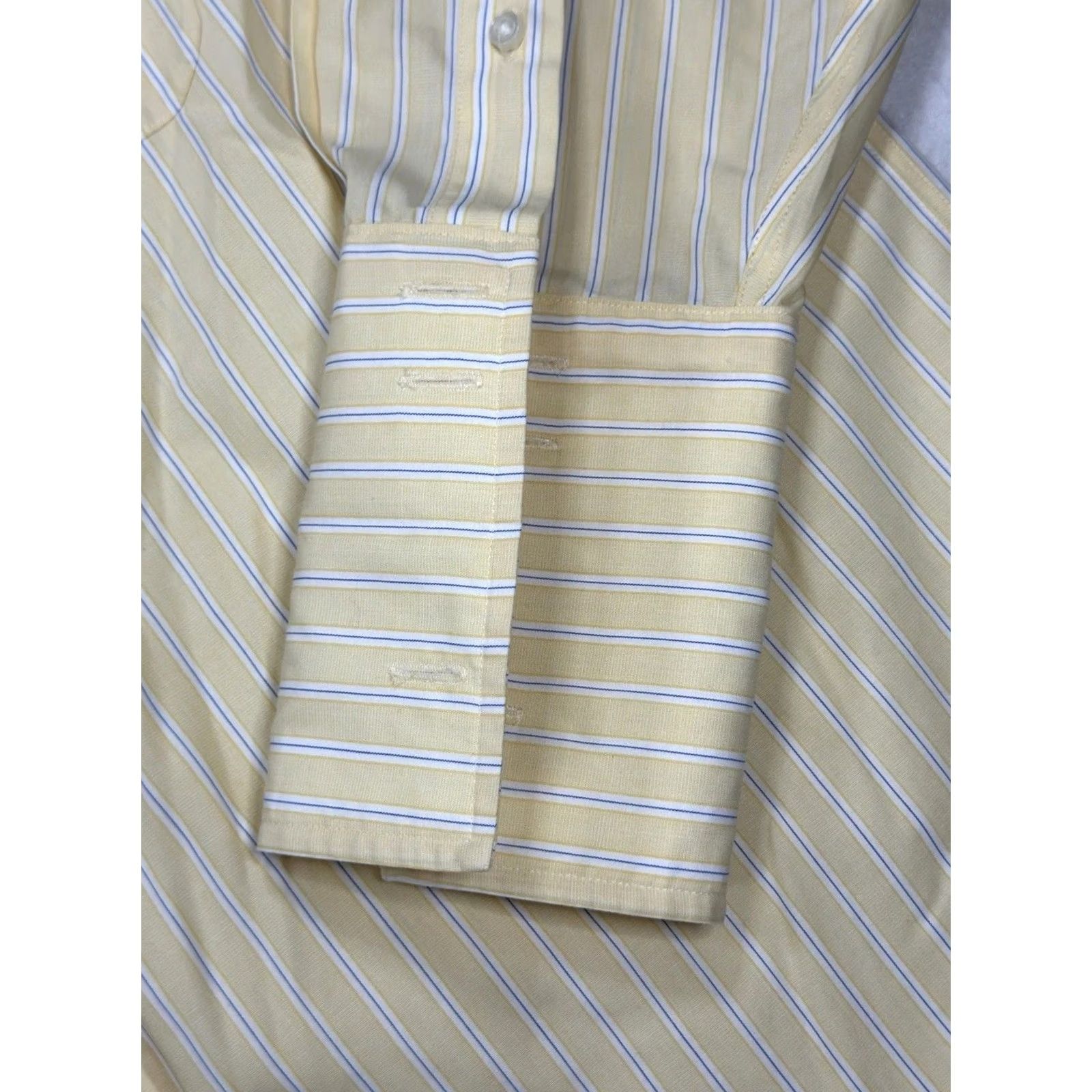 Stafford Stafford Dress Shirt Yellow 15.5 32/33 Non-Iron Button-Down French Cuff Regular Mens Shirt Size 42R - 5 Thumbnail