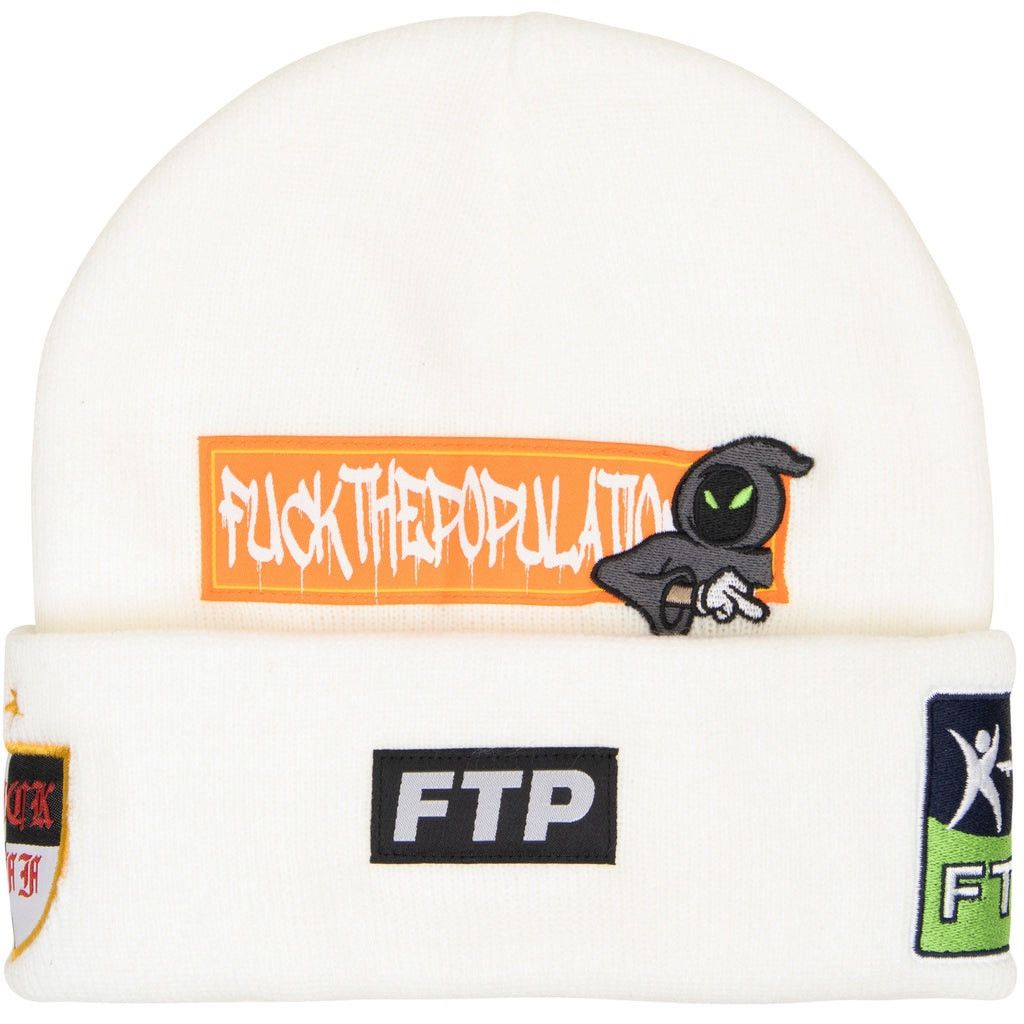 Fuck The Population FTP Club Logo Beanie White SS25. Patch Work. New & Authentic Size ONE SIZE - 1 Thumbnail