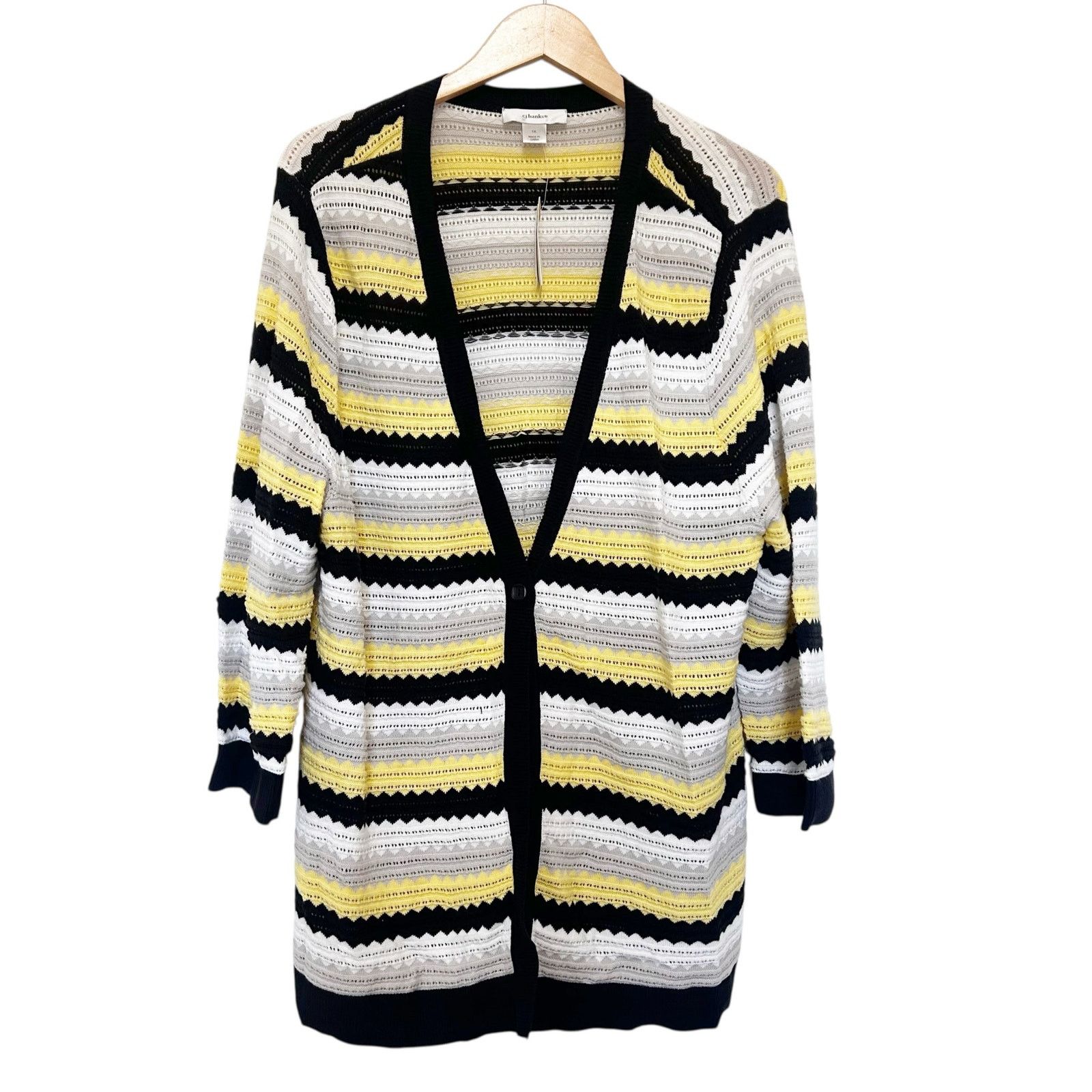 Other CJ Banks Black Yellow White Striped Knit Cardigan Sz 1X Size XL / US 12-14 / IT 48-50 - 1 Thumbnail