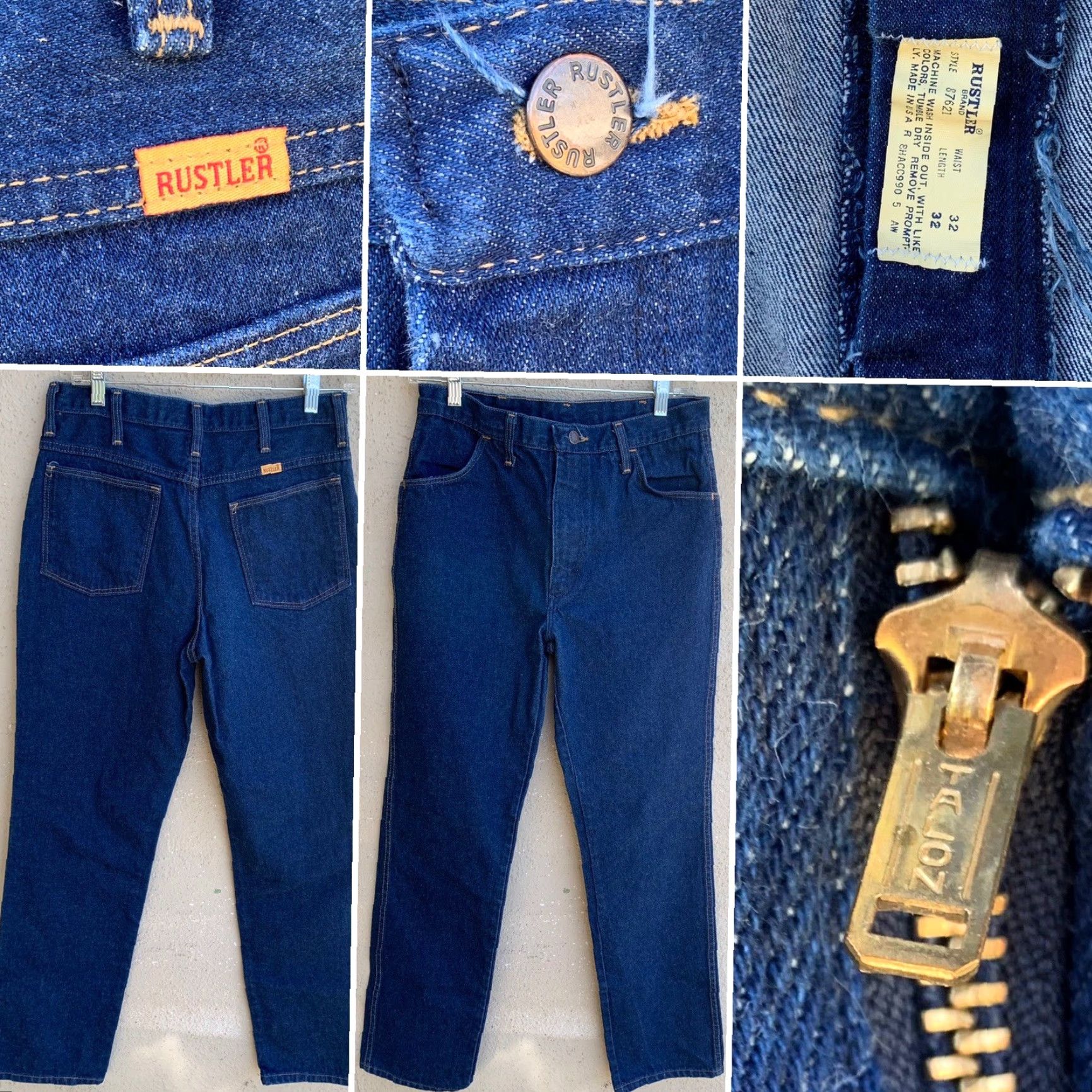 Vintage VINTAGE Rustler Jeans Made In USA TALON Zipper 87621 Sz 32 32 (30” Waist) Denim Blue 1970s Mens Rockabilly Tailored Regular Inseam 32 Size US 30 / EU 46 - 2 Thumbnail