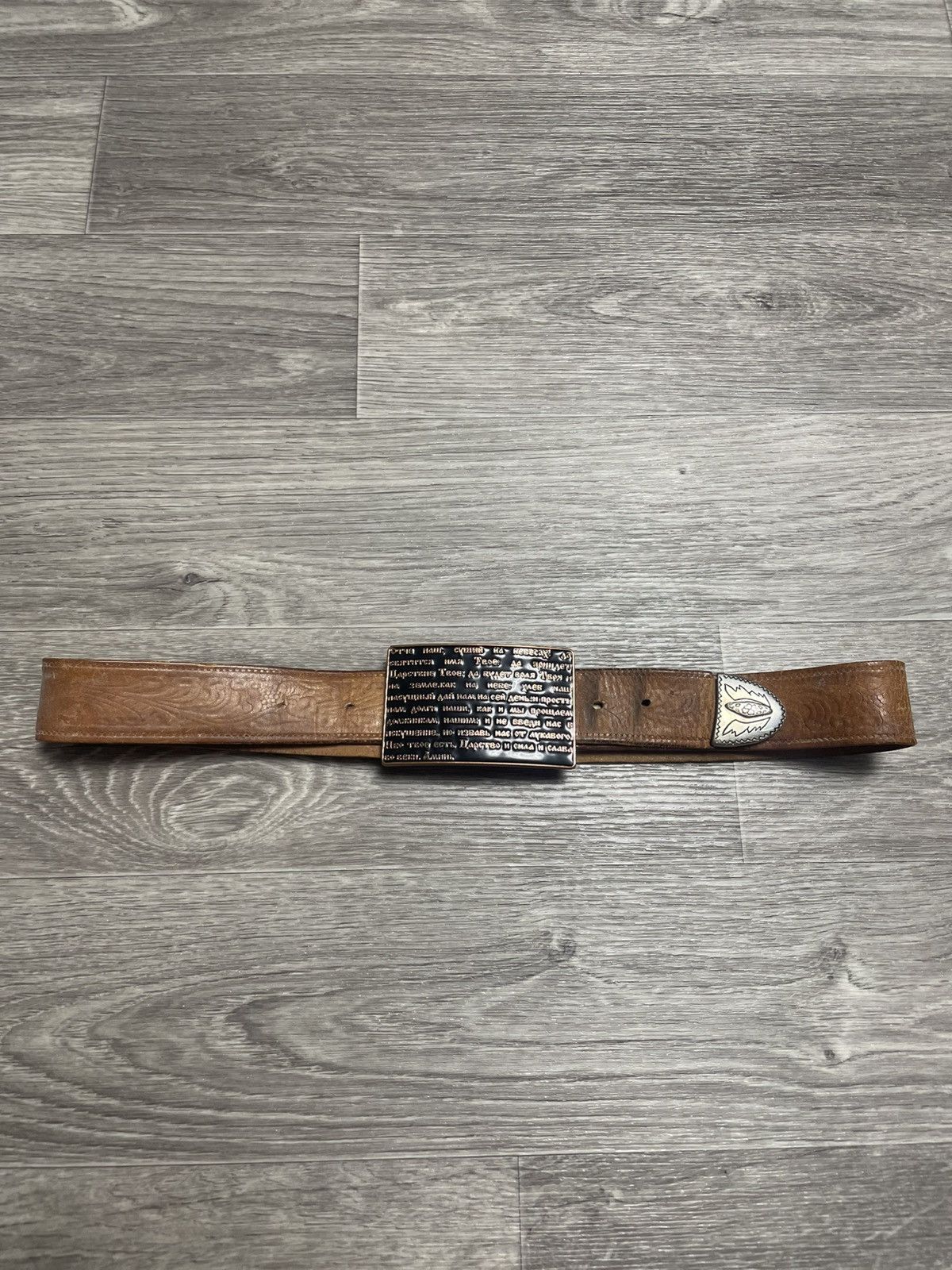 Other Brown Western-Style Belt w/ Religious Prayer Buckle Size ONE SIZE - 1 Thumbnail
