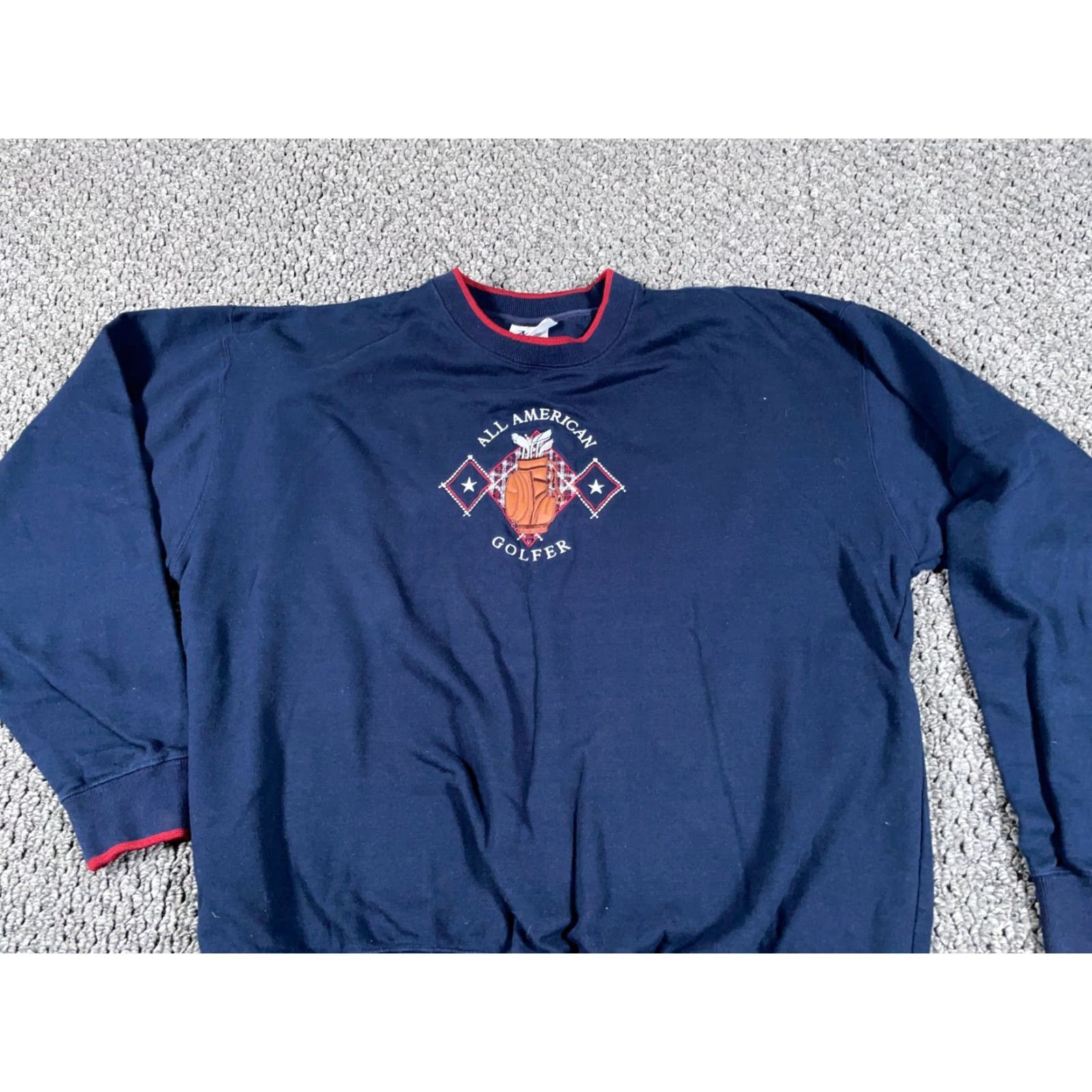 Vintage VINTAGE All American Golfer Sweatshirt Men XL Dark Blue Embroidered 90s Preppy Retro Pullover Crew Neck Size US XL / EU 56 / 4 - 6 Thumbnail