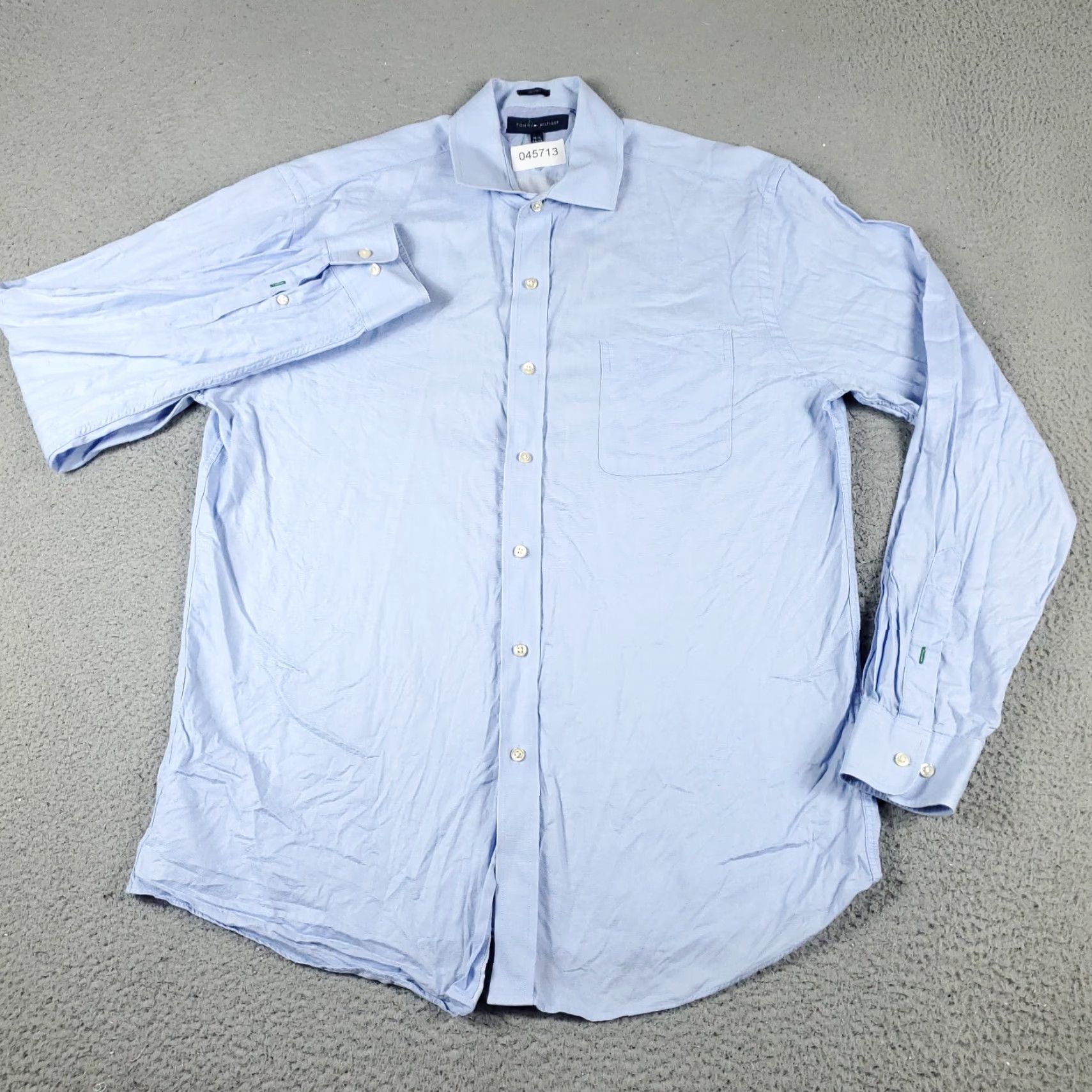 Tommy Hilfiger Tommy Hilfiger Dress Shirt Men's 16.5 Blue Button-Up Long Sleeve Casual Business Classic Size 42R - 2 Thumbnail