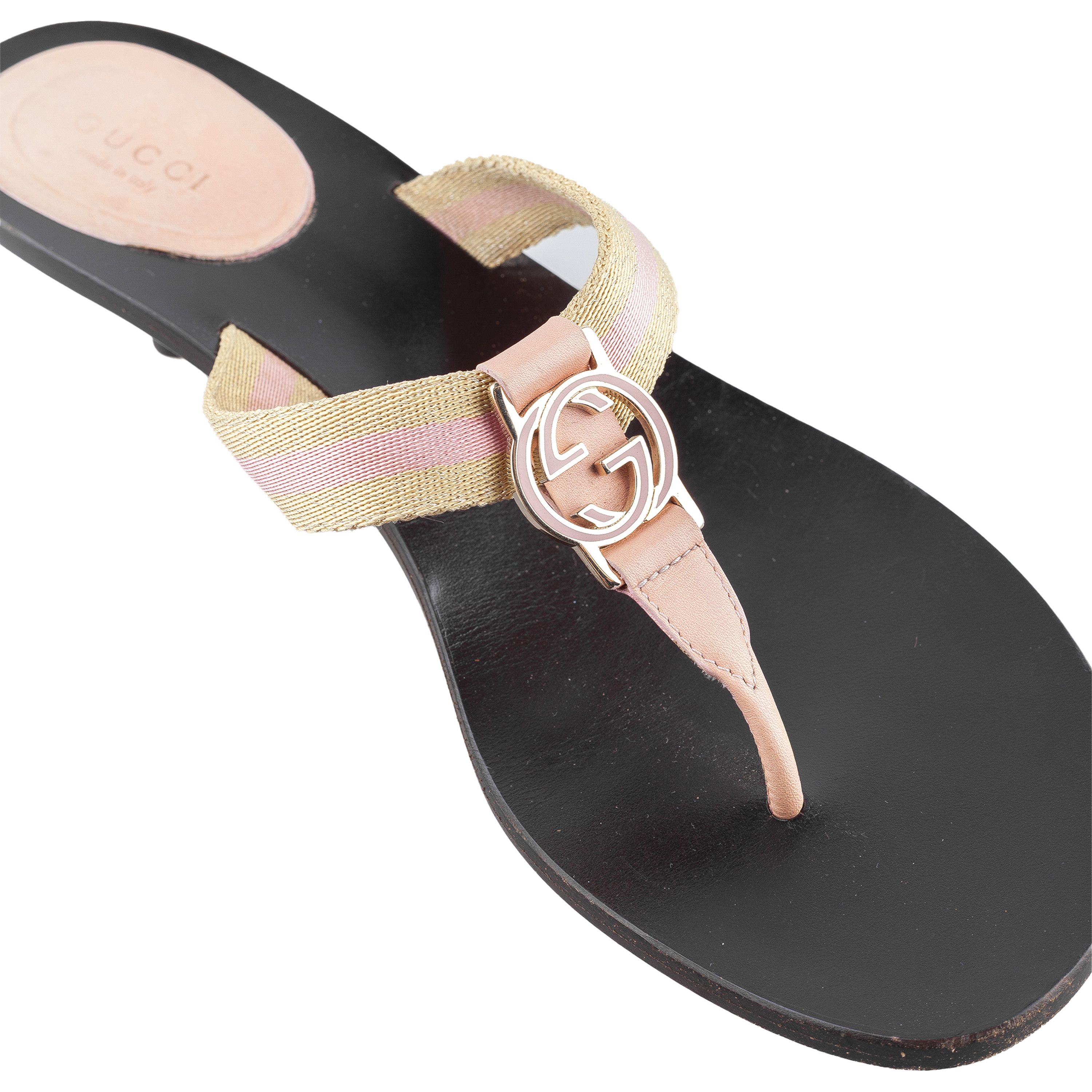 Gucci Gucci Brown Pink Canvas Vintage Thong Heel (40 IT/41 EU) Size US 11 / IT 41 - 3 Thumbnail