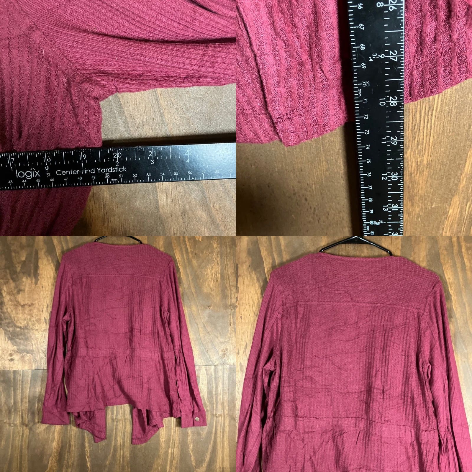 Vintage Knox Rose Womens Blouse Burgundy Waist Tie Peplum Long Sleeve Stretch Large Size L / US 10 / IT 46 - 8 Thumbnail