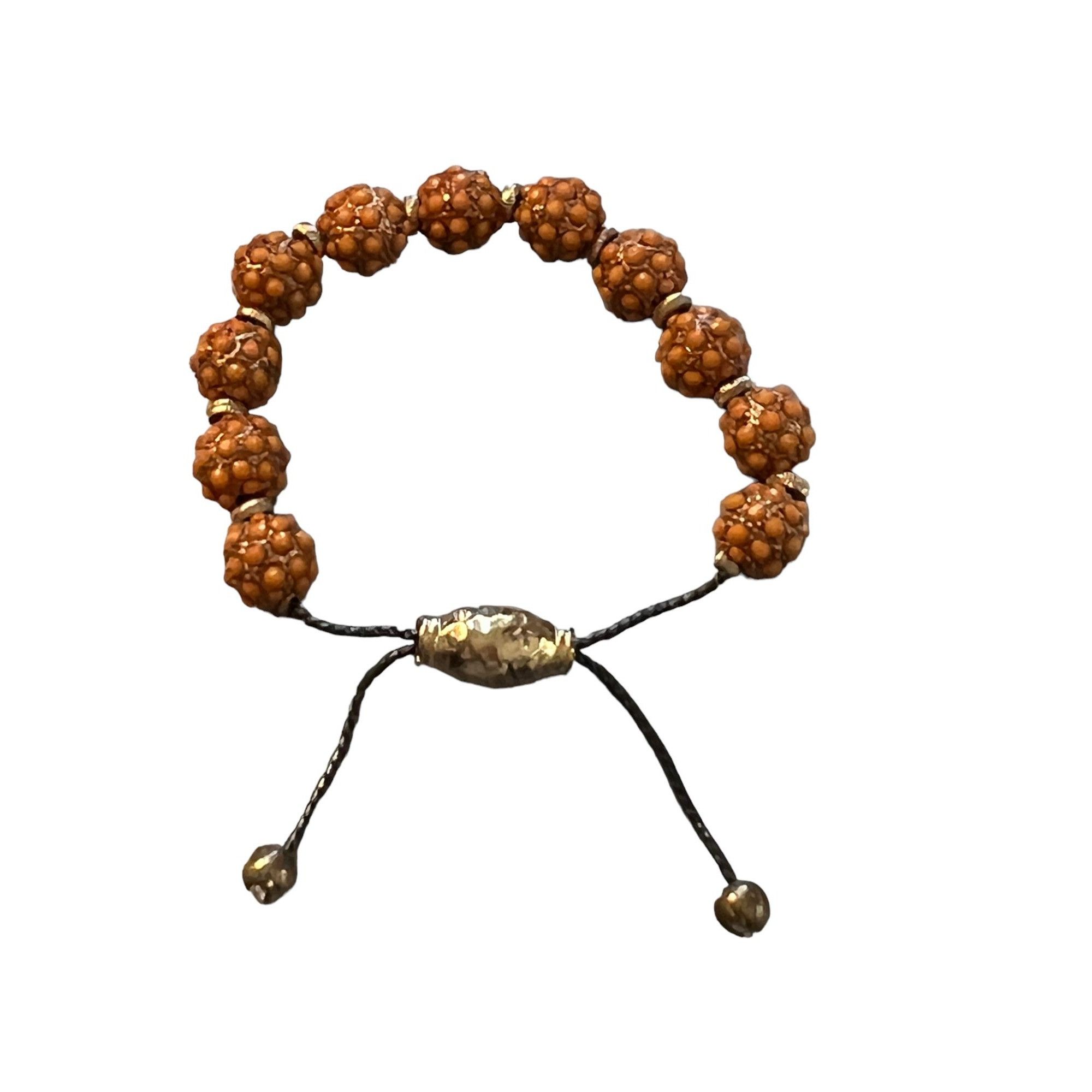 Other Orange Bead Bauble Slide Adjustable Bracelet Gold Tone 5" - Size ONE SIZE - 3 Thumbnail
