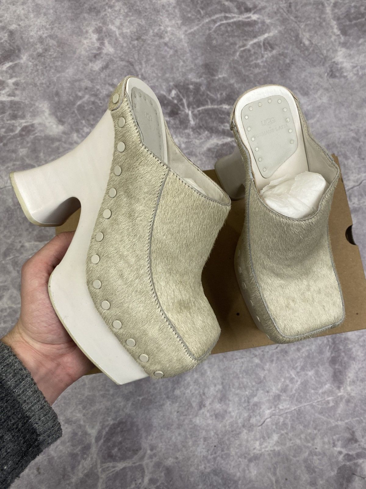 Eckhaus Latta Ugg x Eckhaus Latta Platforms Beige Fur Mules Size: 37 Size US 7 / IT 37 - 1 Thumbnail