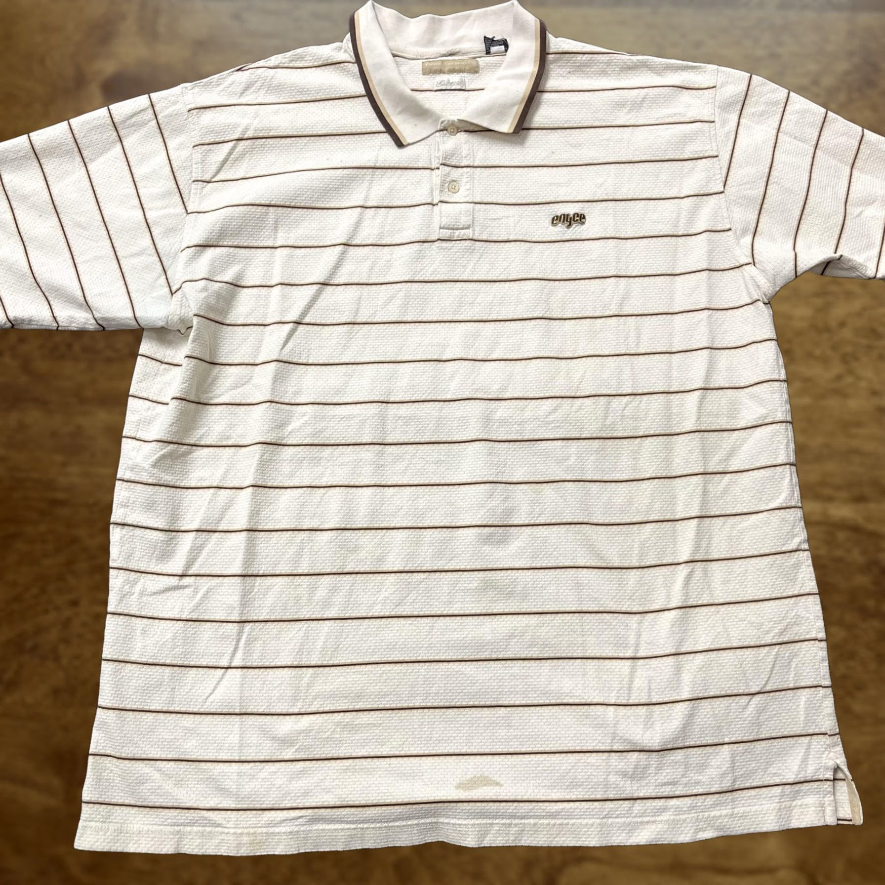 Enyce Y2K Enyce Polo Shirt Mens 3XL White Brown Stripe Textured Cotton Streetwear Shirt Mens 3XL White Brown Striped Cotton Enyce Polo Shirt Size US XXL / EU 58 / 5 - 1 Thumbnail