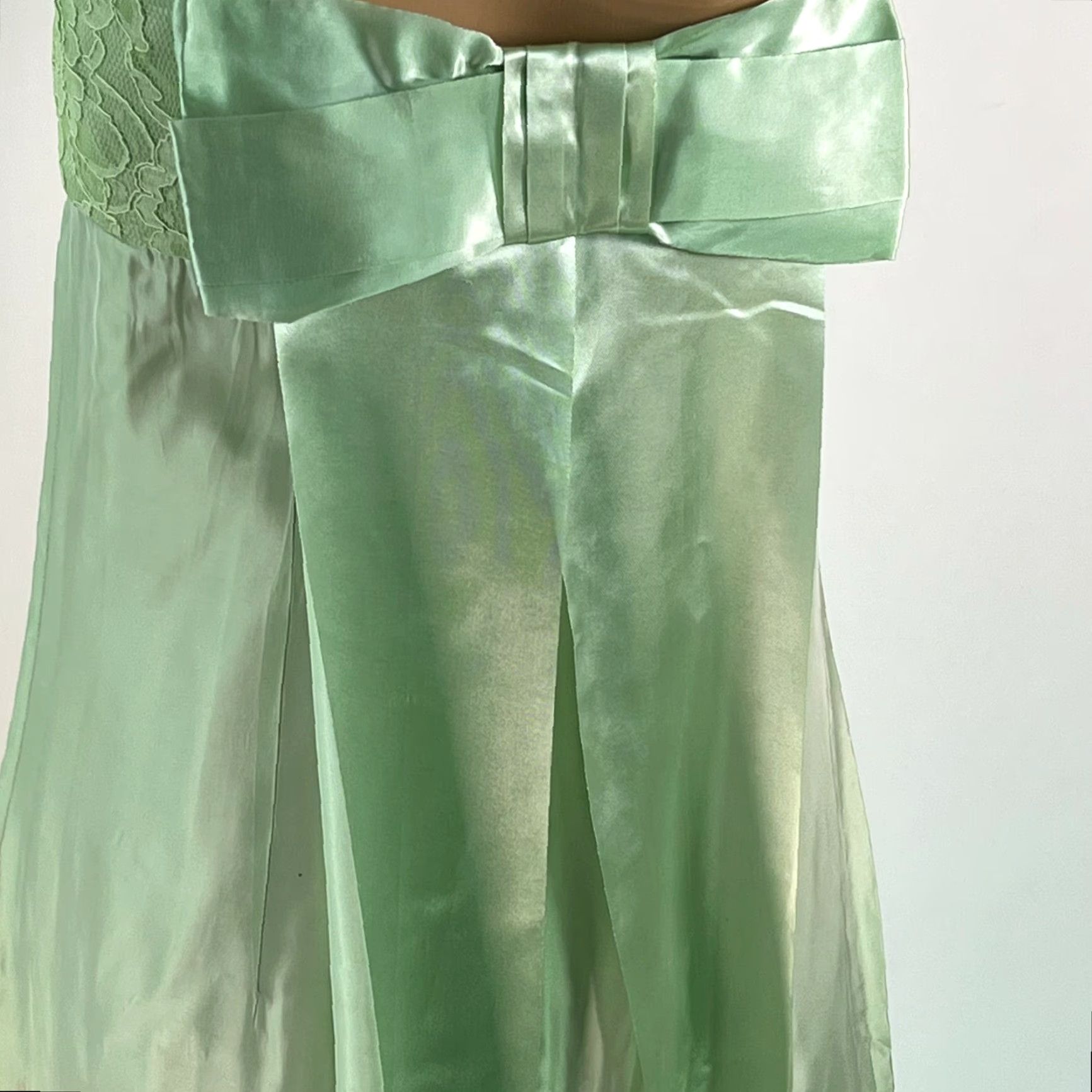 Vintage VINTAGE 80s Satin Maxi Dress - Green Square Neck Sleeveless Bow Back - M (S/M) Womens Party Wedding Size M / US 6-8 / IT 42-44 - 5 Thumbnail