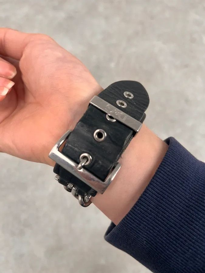 Dolce & Gabbana 2000s Dolce & Gabbana Chain Black Leather Bracelet Size ONE SIZE - 4 Thumbnail
