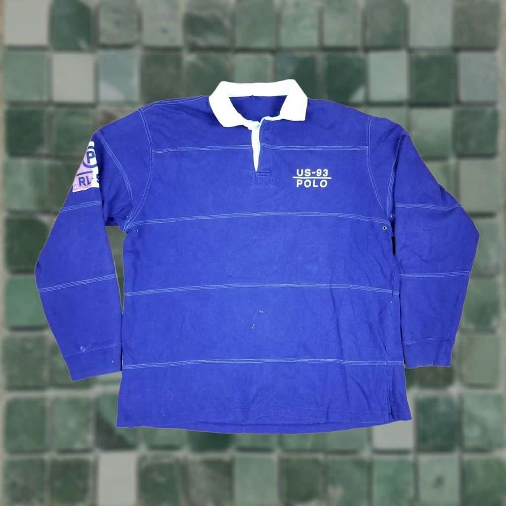 Ralph Lauren VINTAGE Ralph Lauren Polo RL-93 Navy Rugby Shirt XL 1992 P Wing Men Shirt Cross Shoulder 21 Inch Top to Bottom 30 Inch Circa 1993 Size US XL / EU 56 / 4 - 1 Thumbnail