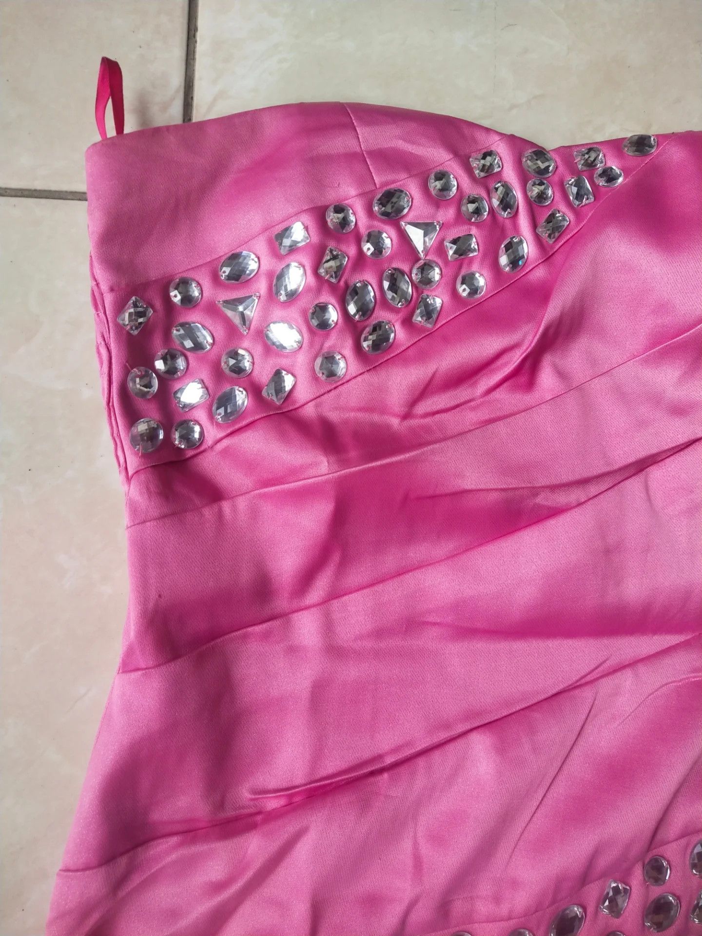 Japanese Brand Victria Pink Rhinestone Party Dress Sphagetti Strap Size XS / US 0-2 / IT 36-38 - 3 Thumbnail