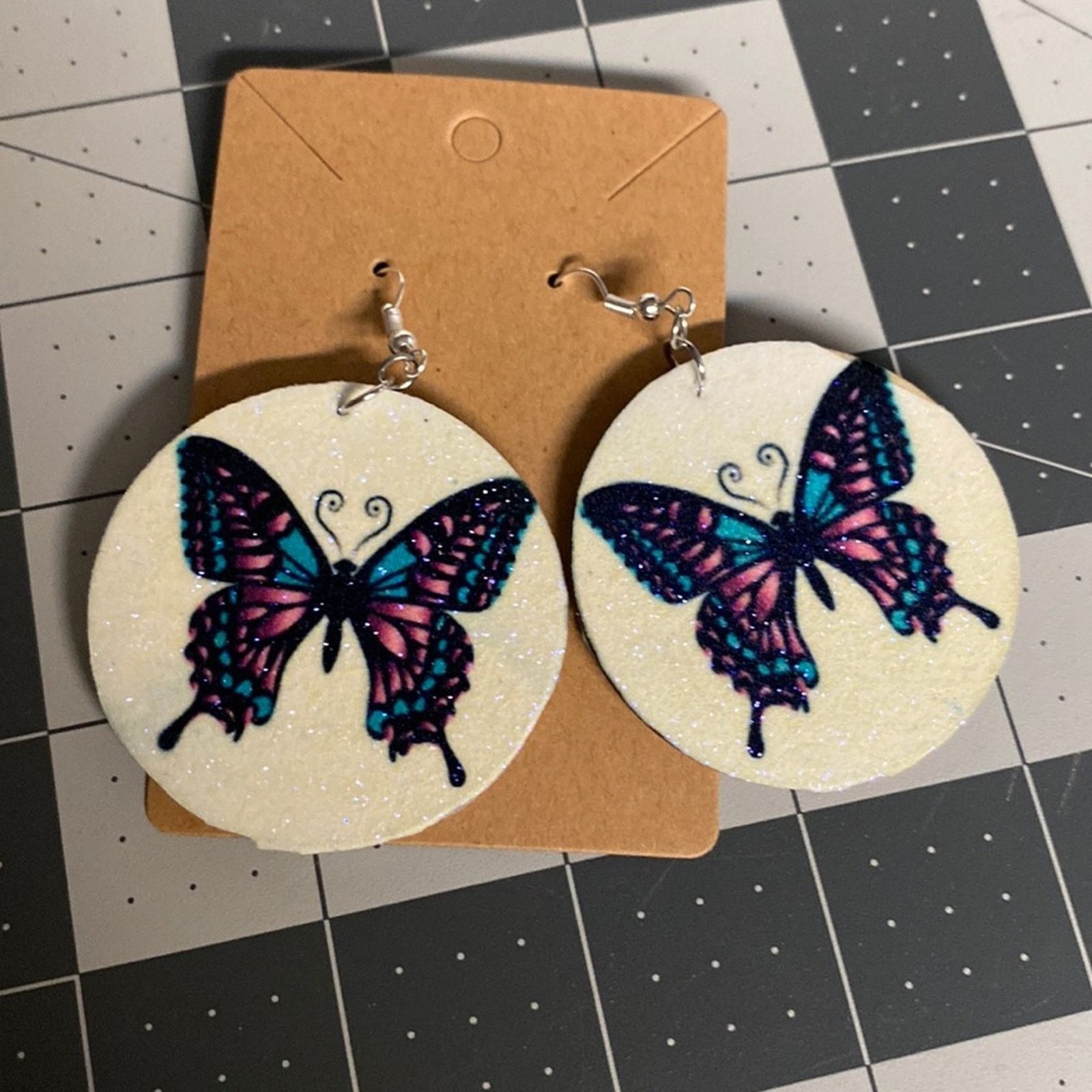 Handmade Y2K Fairycore Glitter Butterfly Statement Earrings Purple Size ONE SIZE - 2 Thumbnail