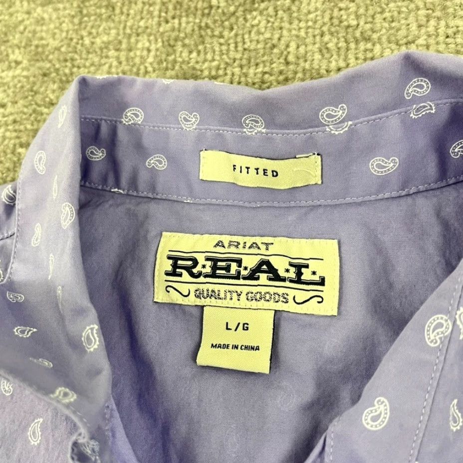 Ariat Ariat Real Shirt Womens Large Purple White Paisley Button Western Rodeo Cowgirl Size L / US 10 / IT 46 - 3 Thumbnail