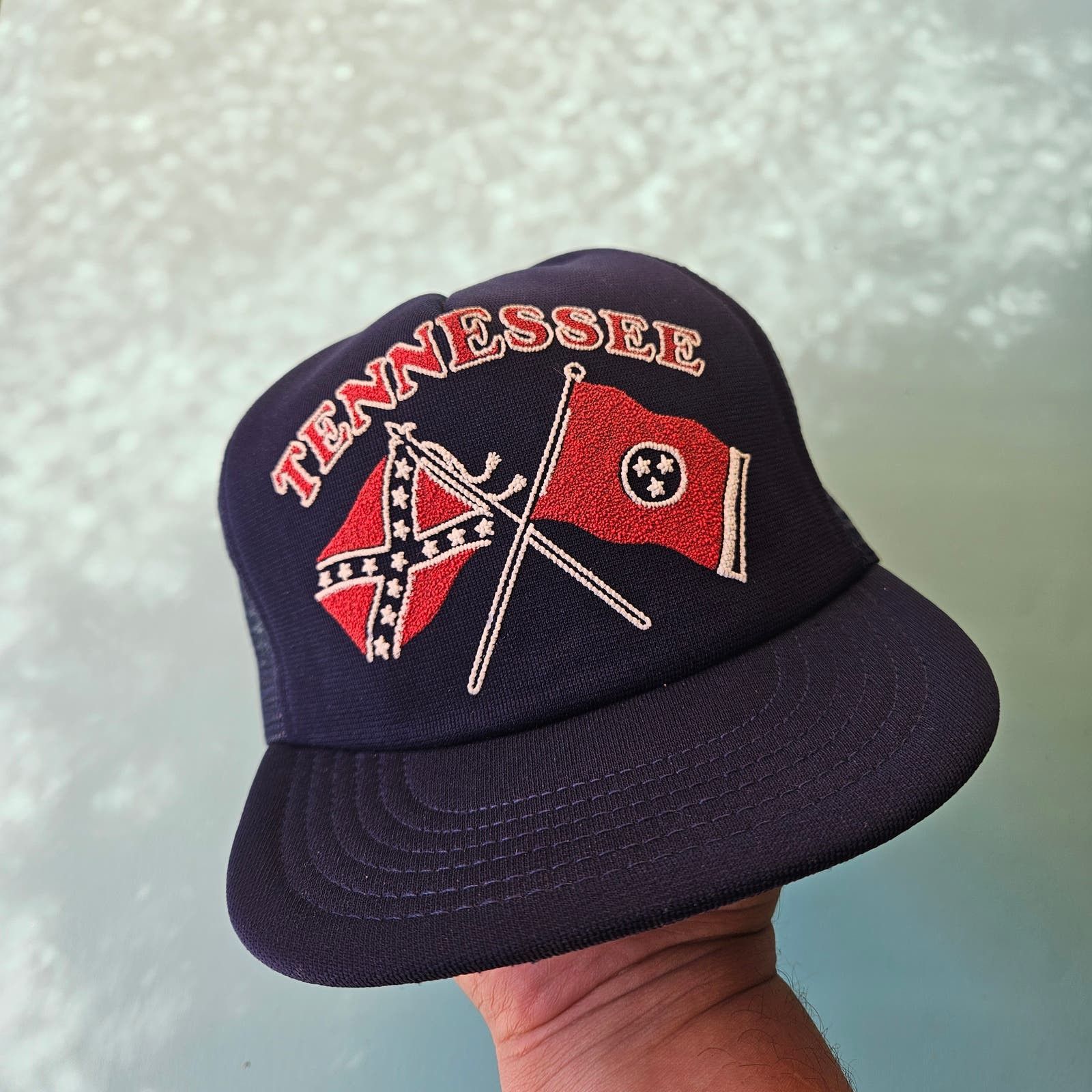 image of Vintage Trucker Hat Rebel Tennessee Snap Back Made In Usa in Blue, Men's