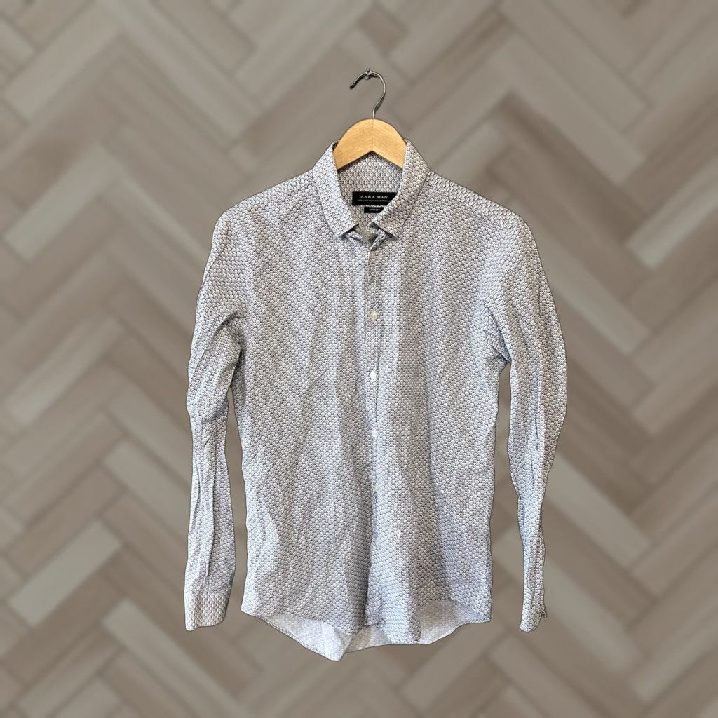 Zara Zara Mens White Long Sleeve Button-Up Dress Shirt Skull Graphic M Size 40R - 1 Thumbnail