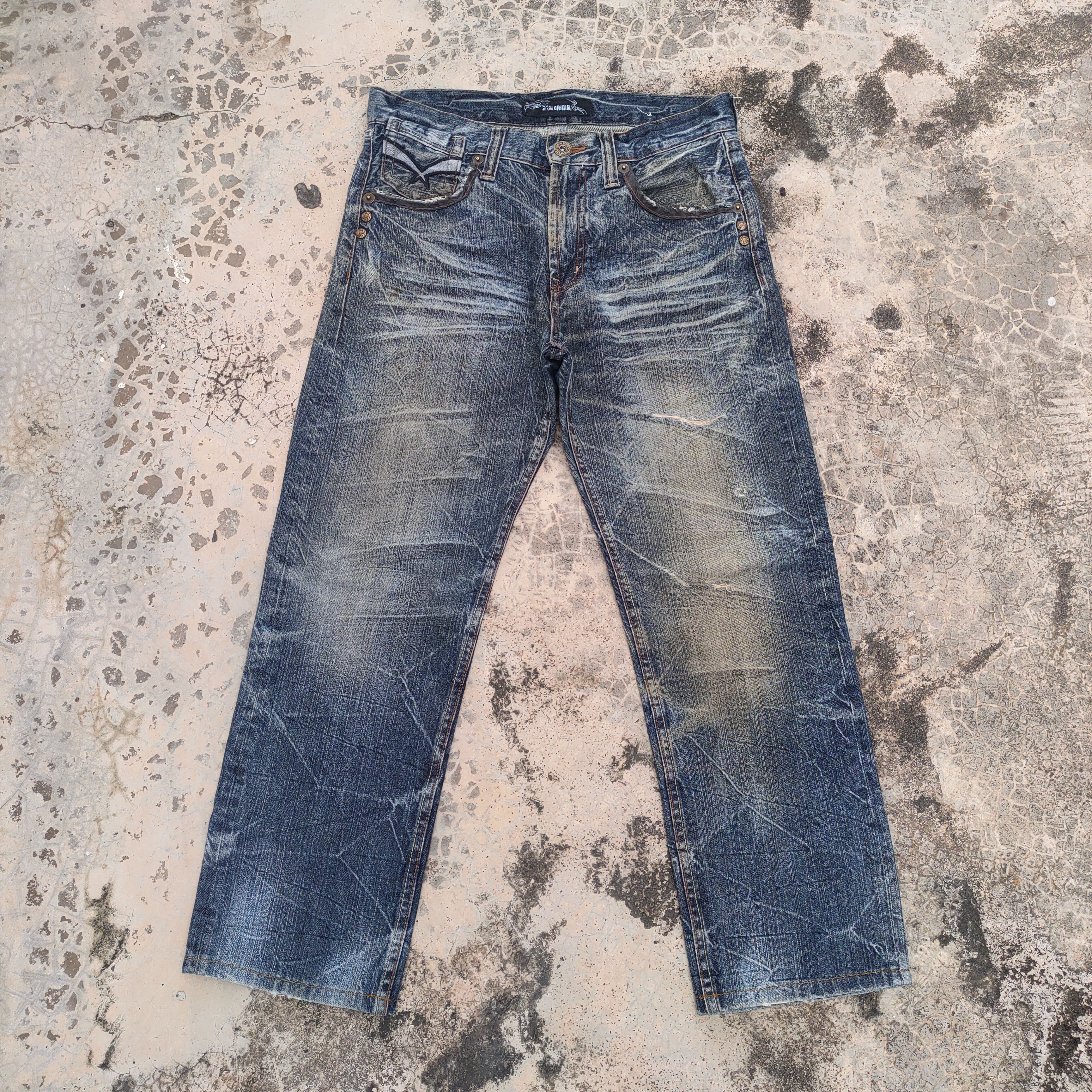 Japanese Brand VINTAGE ORIRIN EMBROIDERE WING FADED RIPPED JEAN DENIM PANTS Size US 32 / EU 48 - 2 Thumbnail