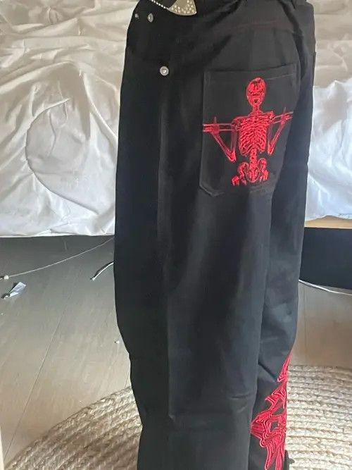 Japanese Brand American Retro Y2K jeans skeleton straight Trousers Wide Leg Size US 32 / EU 48 - 7 Thumbnail