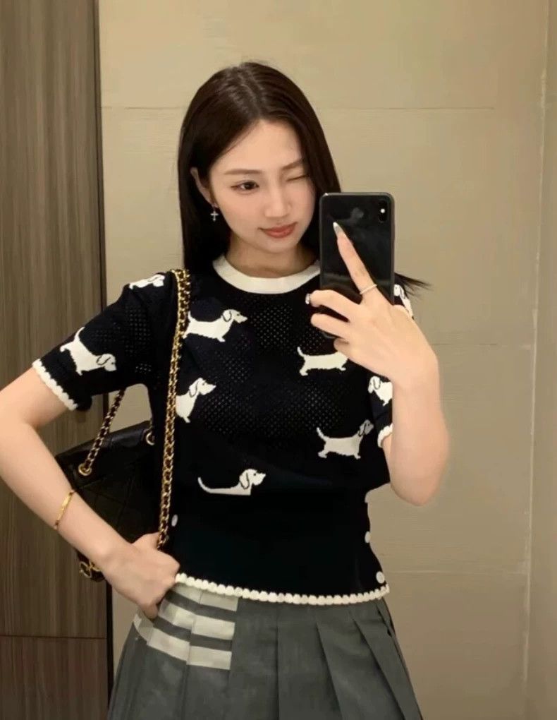 Thom Browne Thom browne Dark blue puppy inlaid cotton round-neck short- Size S / US 4 / IT 40 - 9 Thumbnail
