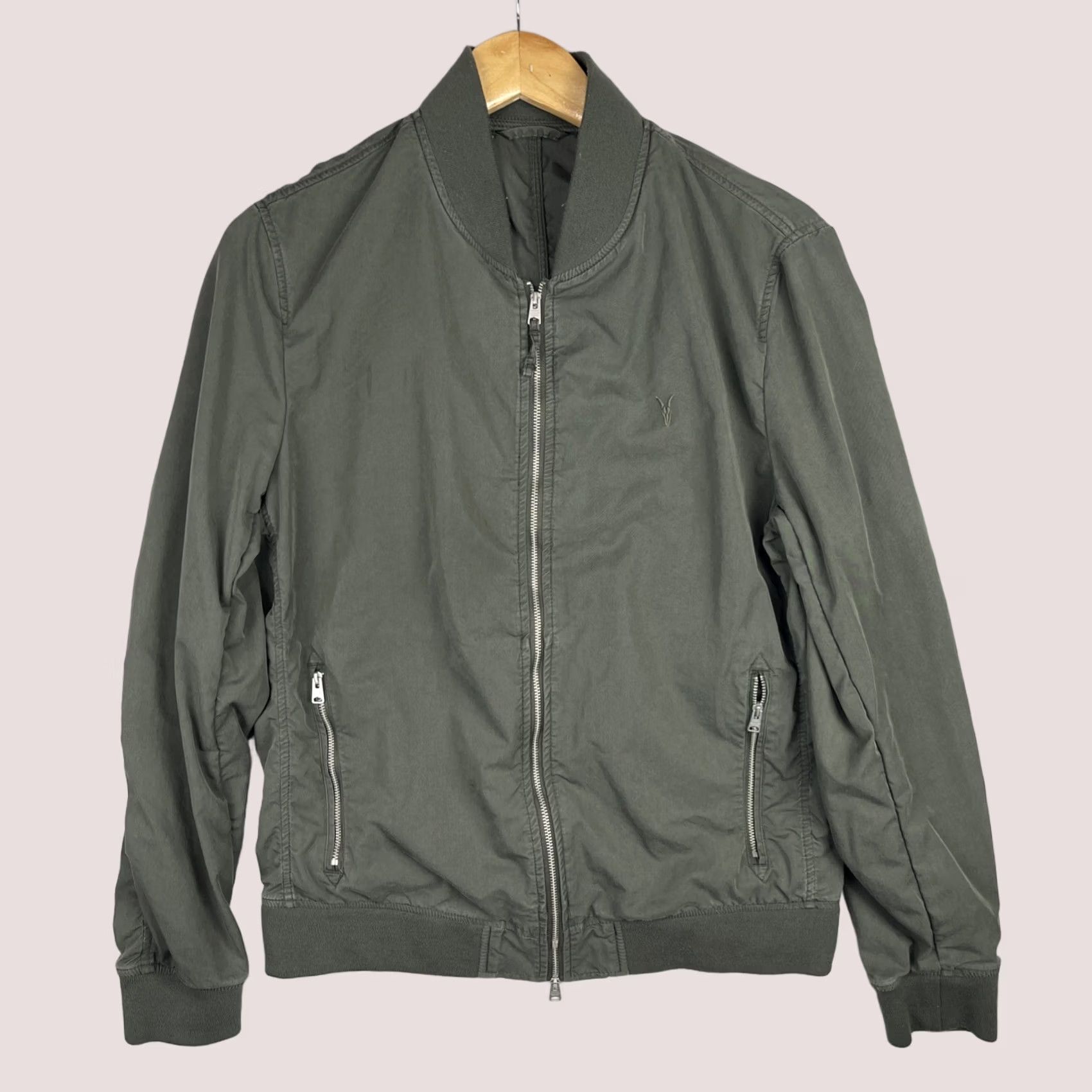 Allsaints AllSaints Bassett Bomber Jacket Mens Small Olive Green Ramskull Full Zip Size US S / EU 44-46 / 1 - 1 Thumbnail