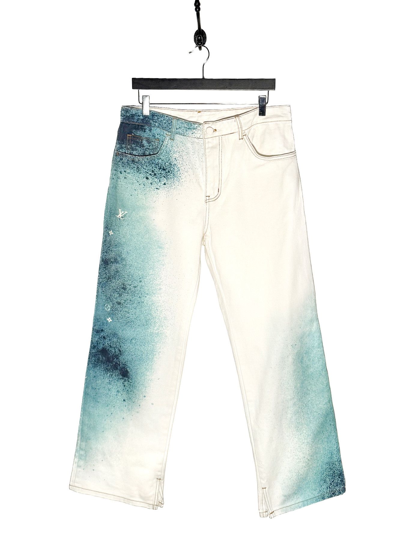 Louis Vuitton Louis Vuitton SS23 Turquoise Spray LV White Denim Jeans Size US 34 / EU 50 - 1 Thumbnail