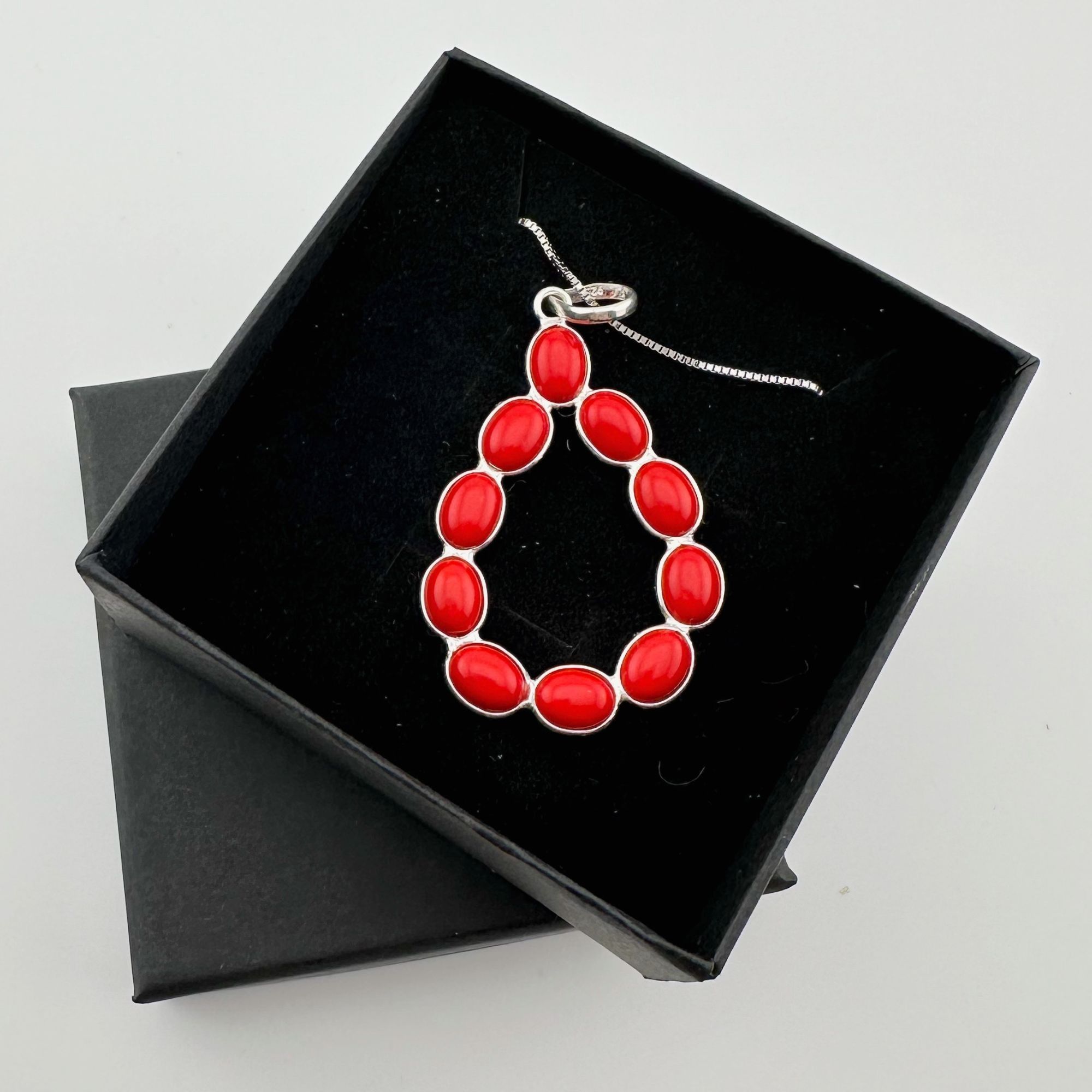 Other Modern 8.5 ct Red Coral Bold Teardrop Pendant - 24" Sterling Size ONE SIZE - 7 Thumbnail