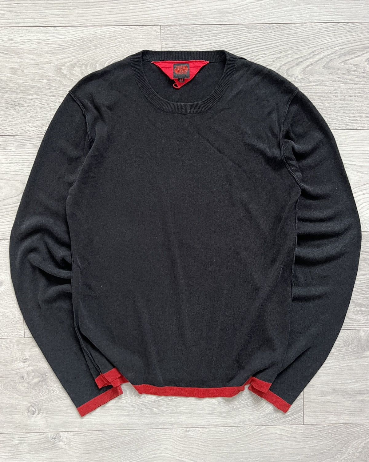image of Jean Paul Gaultier 00S Inverted Red Trim Knit Sweater in Black, Men's (Size Small)