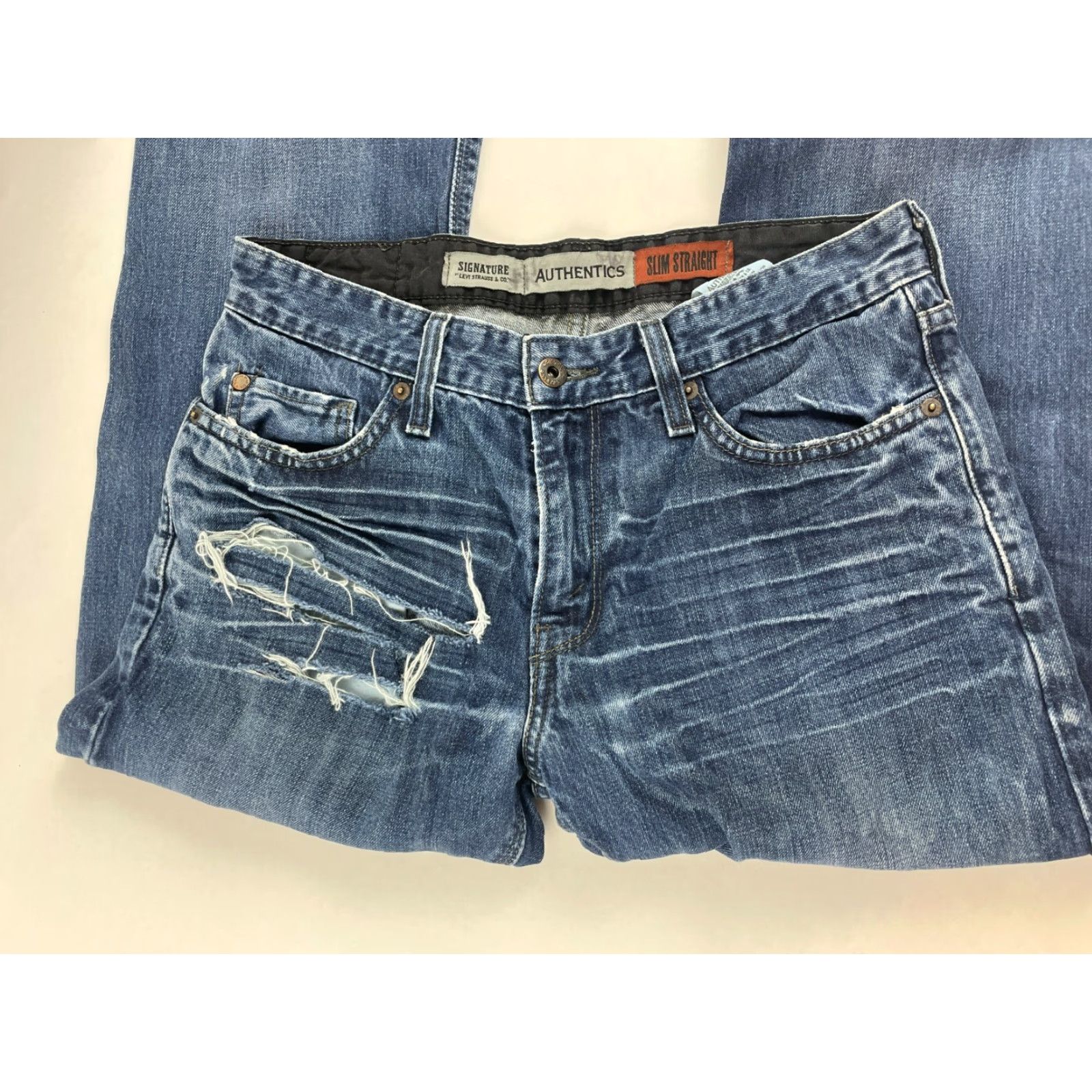Vintage Signature by Levi Strauss & Co. Denim Jeans Men's 30x30 Distressed Slim Straight Size US 30 / EU 46 - 3 Thumbnail