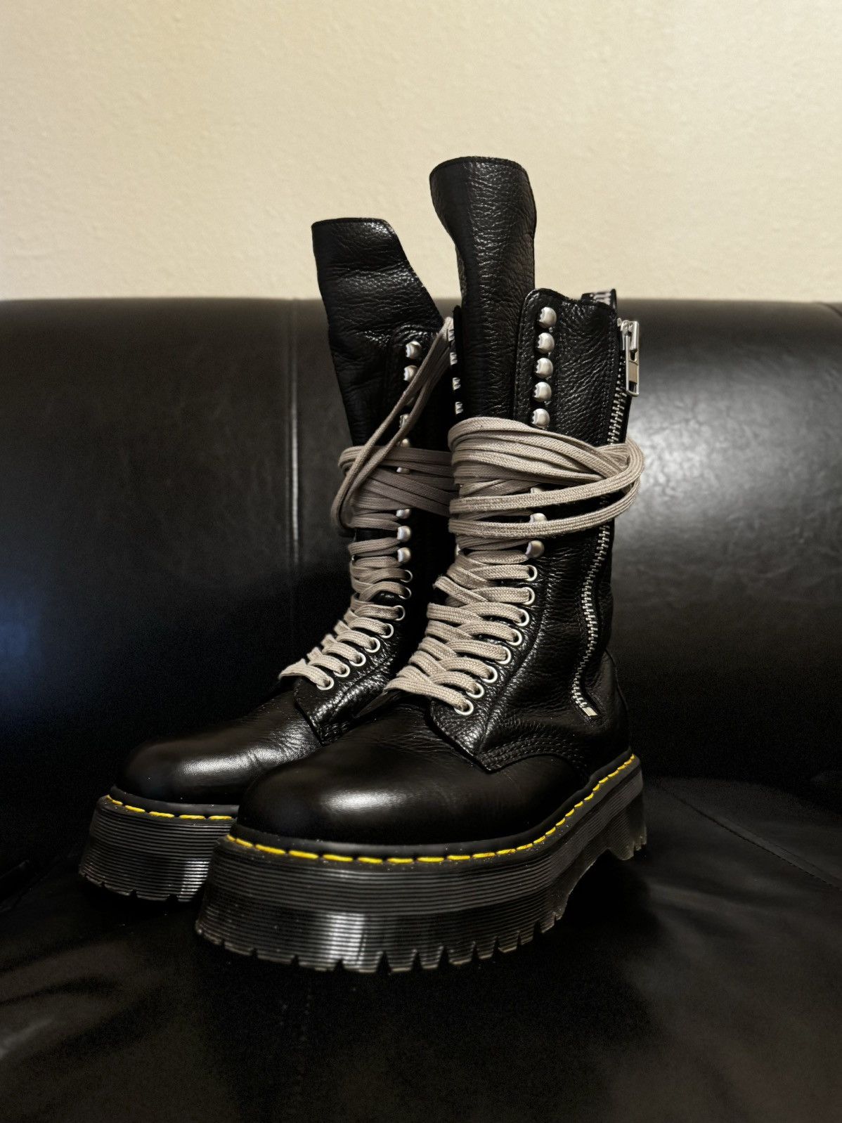 image of Dr Martens x Rick Owens “1918” Combat Boots in Black, Men's