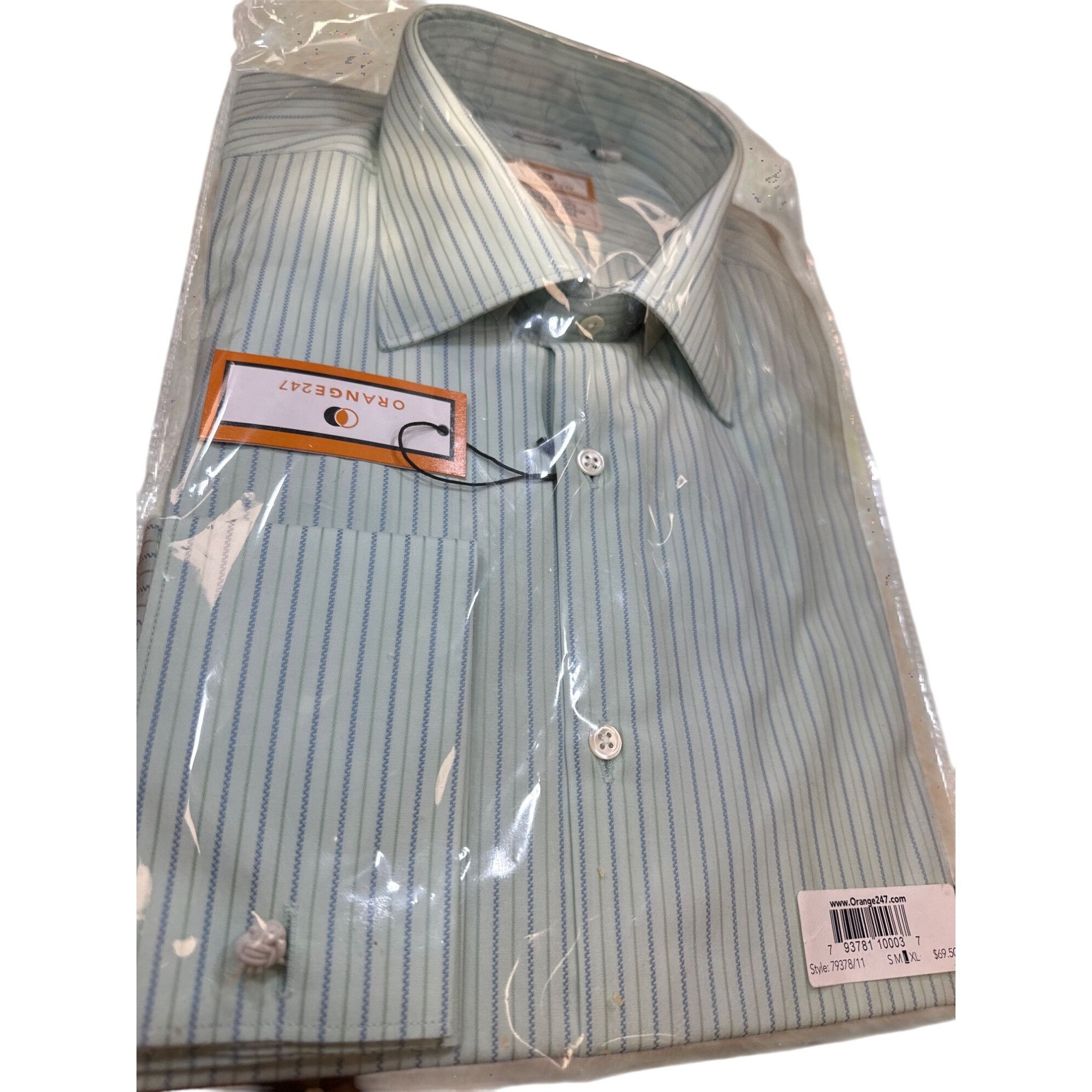 Designer Orange247 Mens Green/Blue Pinstriped Long Sleeve Button Down Size US L / EU 52-54 / 3 - 6 Thumbnail