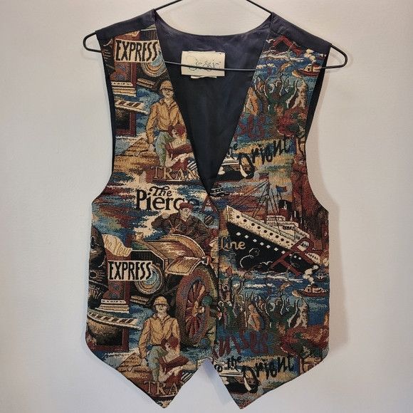 Vintage Vintage Jessie Boat Captain Brocade Tapestry Boho Vest - M Size 42R - 1 Thumbnail