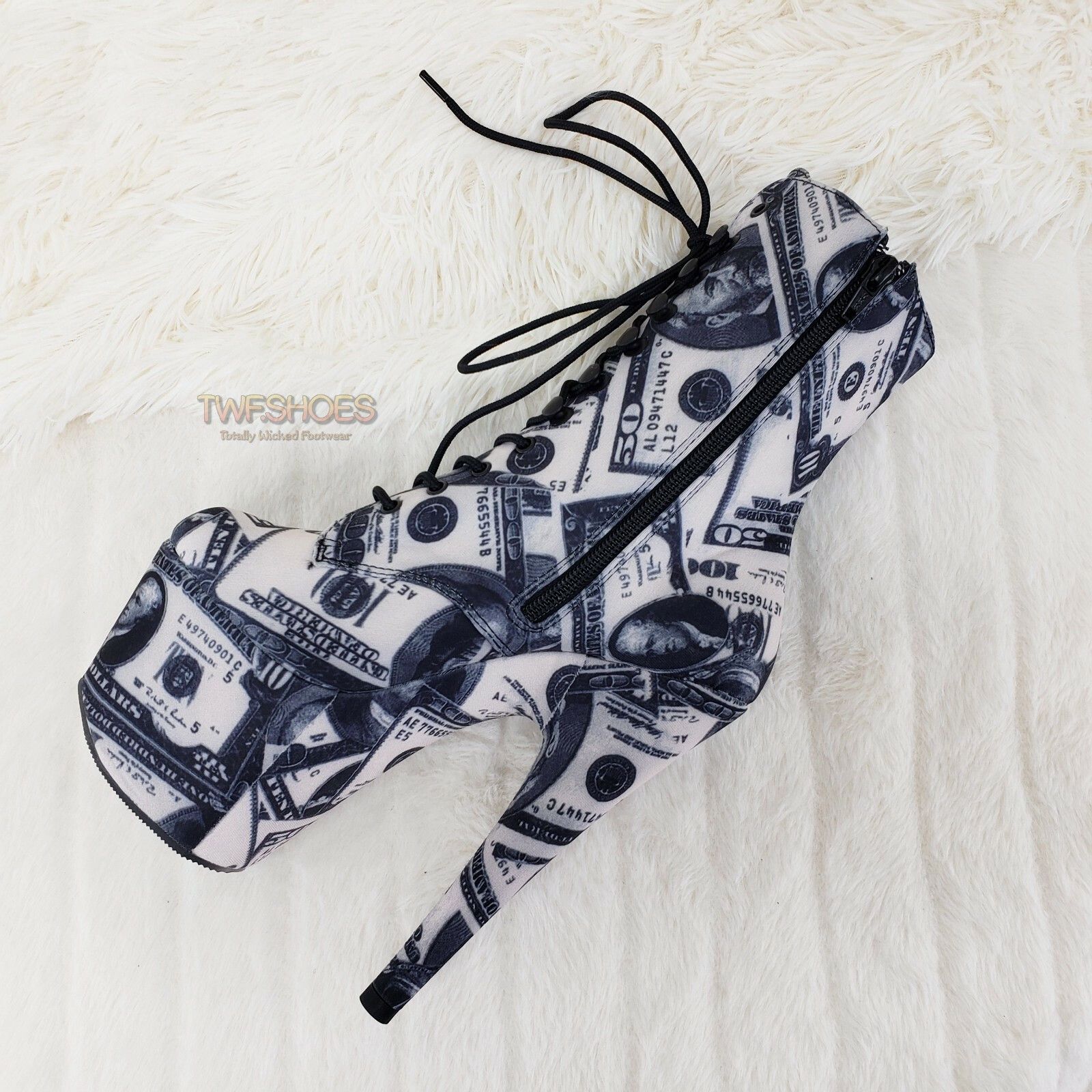 Other Adore 1020DP Money Print Platform 7" High Heel Lace Up Ankle Size US 8 / IT 38 - 2 Thumbnail