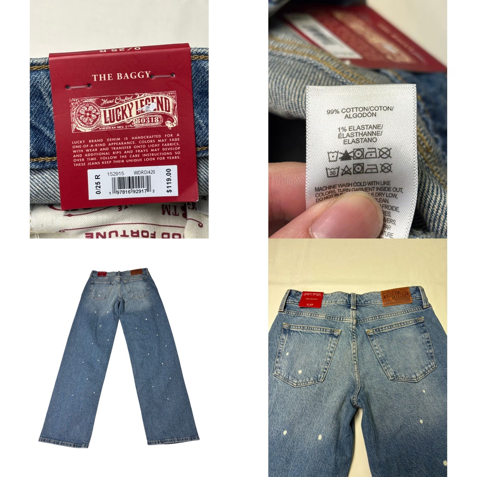 Lucky Brand NWT Lucky Brand Lucky Legend The Baggy Jeans Blue Paint Splatter 30 X 31.5 5-Pocket Wide-Leg Denim Womens Jeans Size 30" / US 8 / IT 44 - 8 Thumbnail