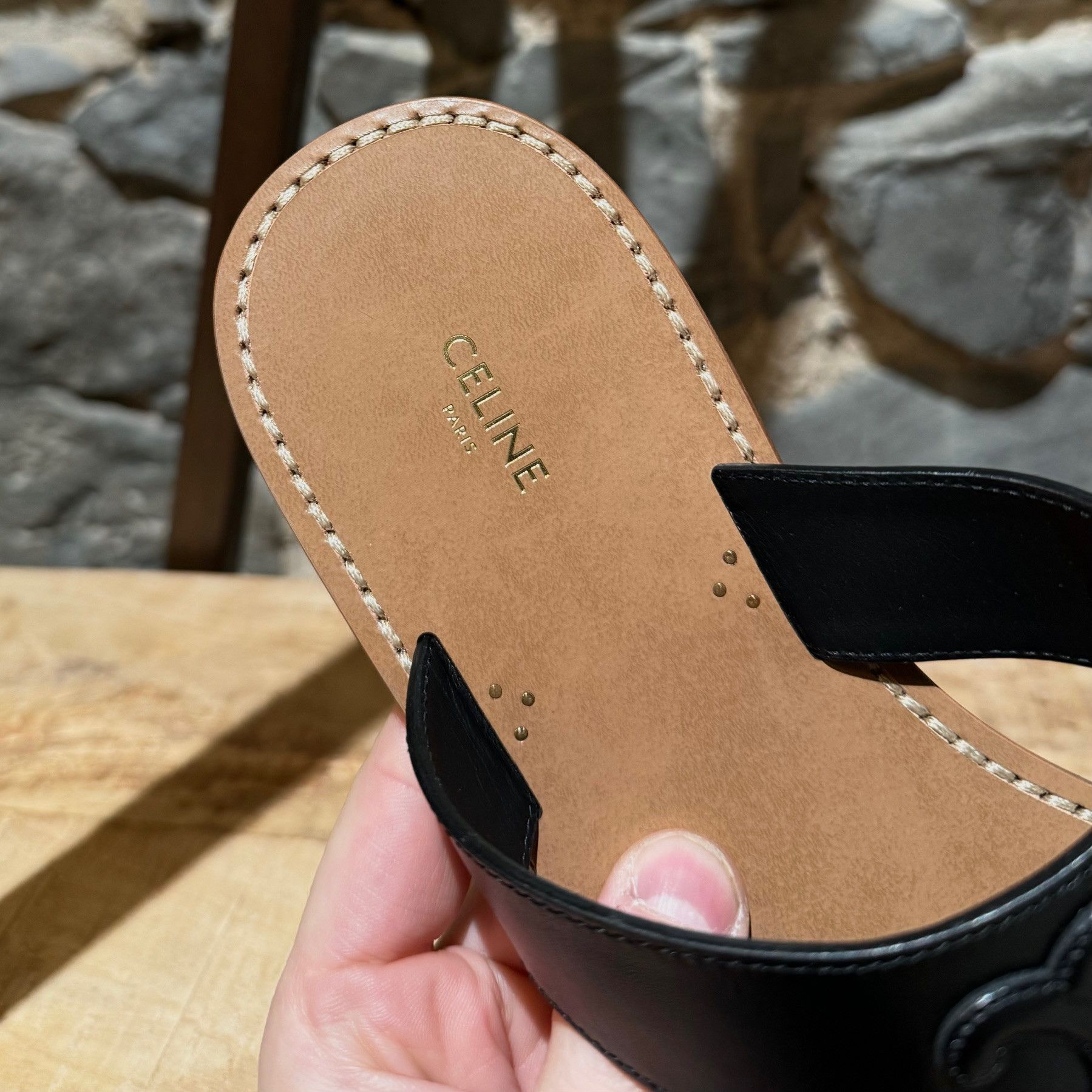 Celine Celine Black Leather Triomphe Logo Lympia Thong Sandals Size US 9 / IT 39 - 6 Thumbnail