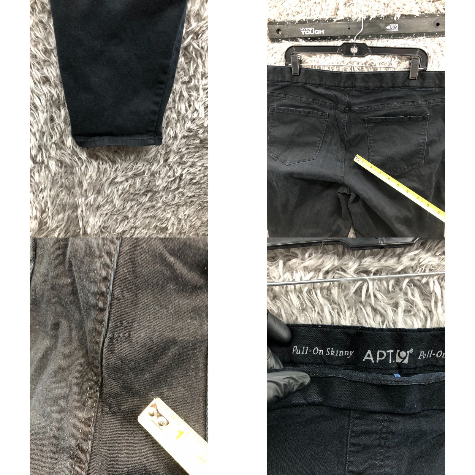 Apt. 9 Apt.9 Modern Skinny Pull On Pants Womens 1X Black Dark Wash Knit Polyester Pockets Elastic Waist Jegging Slim Fit Flat Front Size 40" / US 18 - 8 Thumbnail