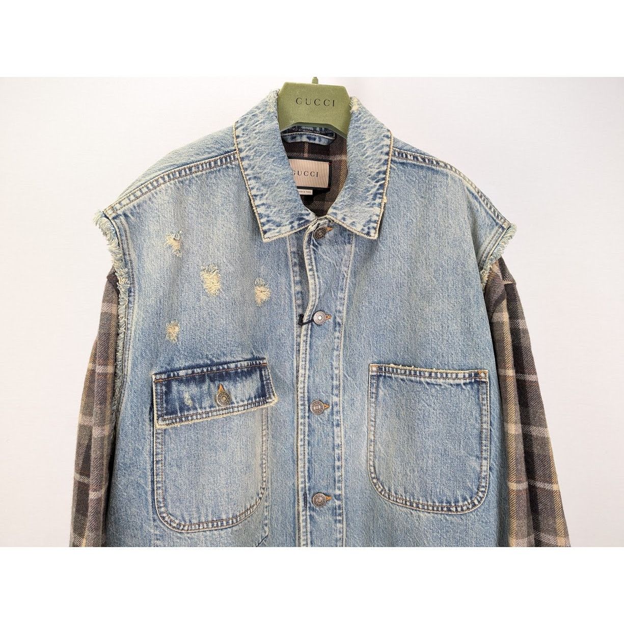 Gucci o1rshd1 Organic Denim Check Jacket in Light Blue/Mix Size US L / EU 52-54 / 3 - 6 Thumbnail
