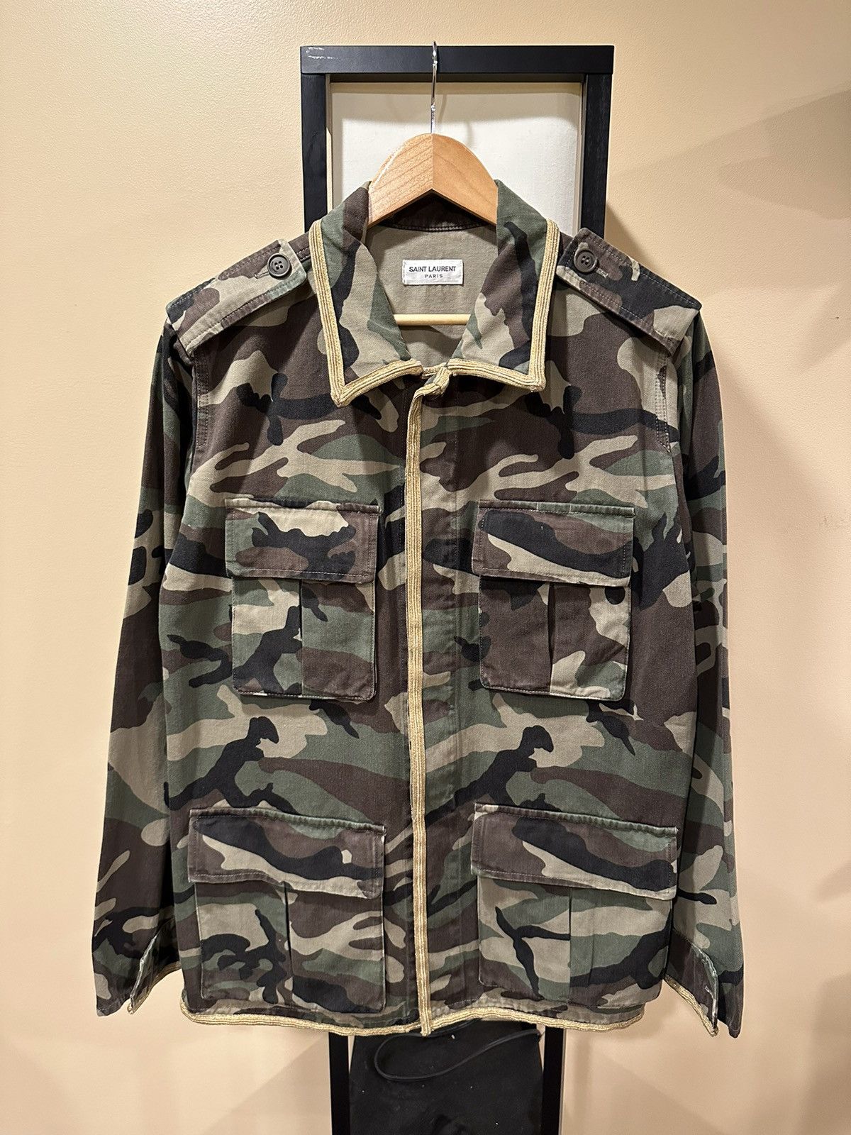 Hedi Slimane × Saint Laurent Paris Saint Laurent x Hedi Gold Trimmed M65 Military Camo Jacket Size US L / EU 52-54 / 3 - 18 Thumbnail