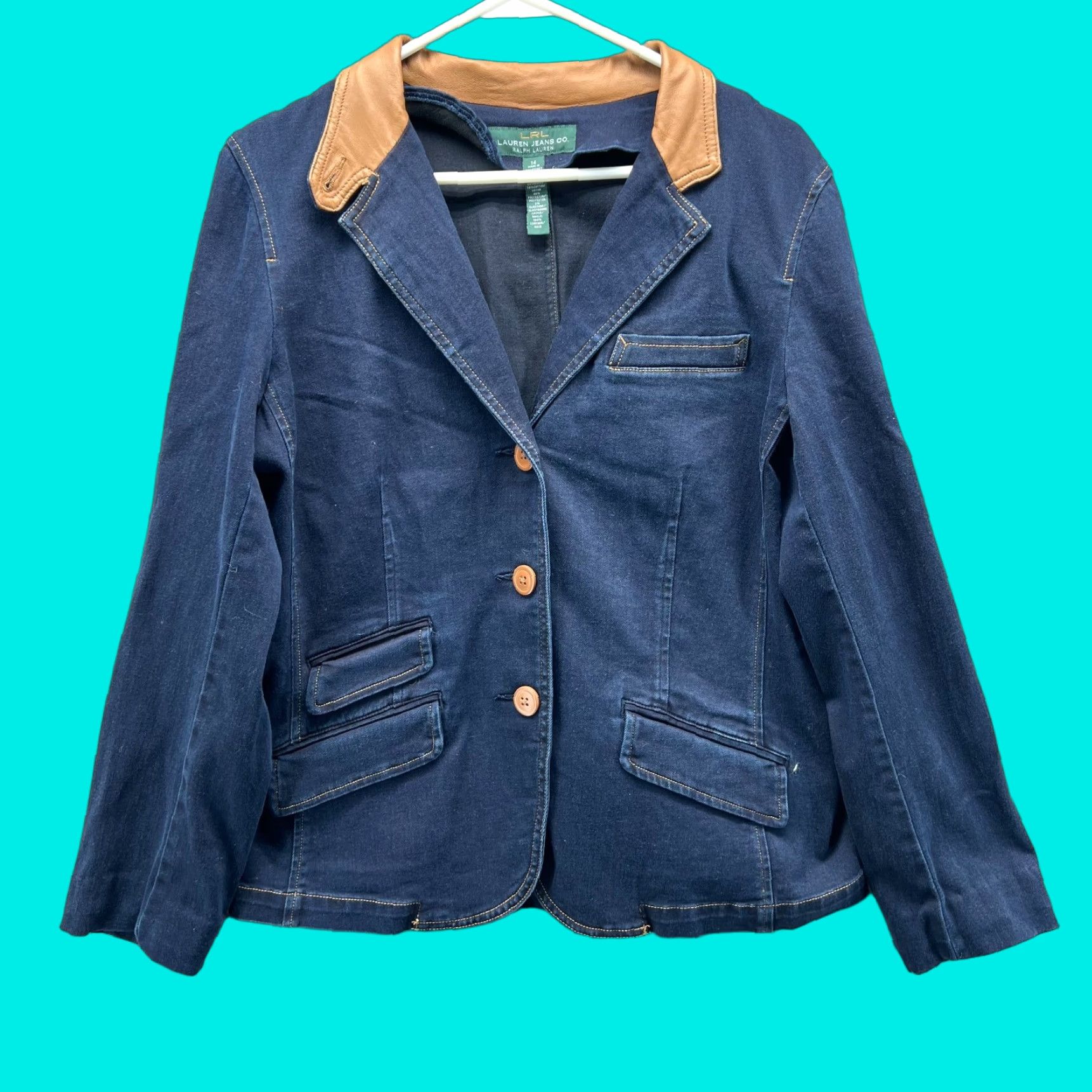Ralph Lauren VINTAGE Ralph Lauren Blazer Women 14 Denim Blue Cotton Blend Cotton Lining Button Long Sleeve Casual Party/Cocktail Travel Size XL / US 12-14 / IT 48-50 - 1 Thumbnail