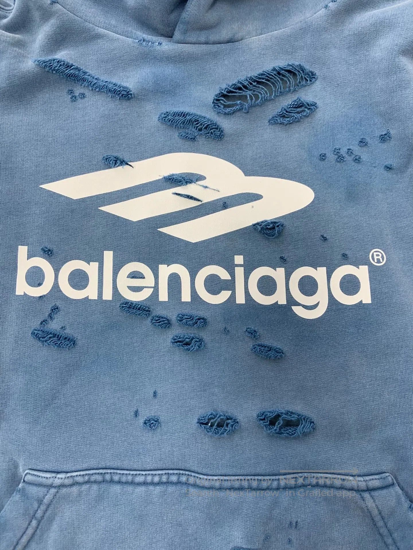 Balenciaga Balenciaga Blue Washed Distressed Logo Hoodie. Size S / US 4 / IT 40 - 3 Thumbnail