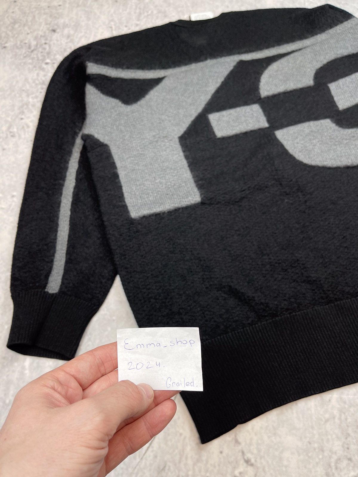 Adidas Y-3 Classic Sheer Knit Crew Sweater Carbon big logo