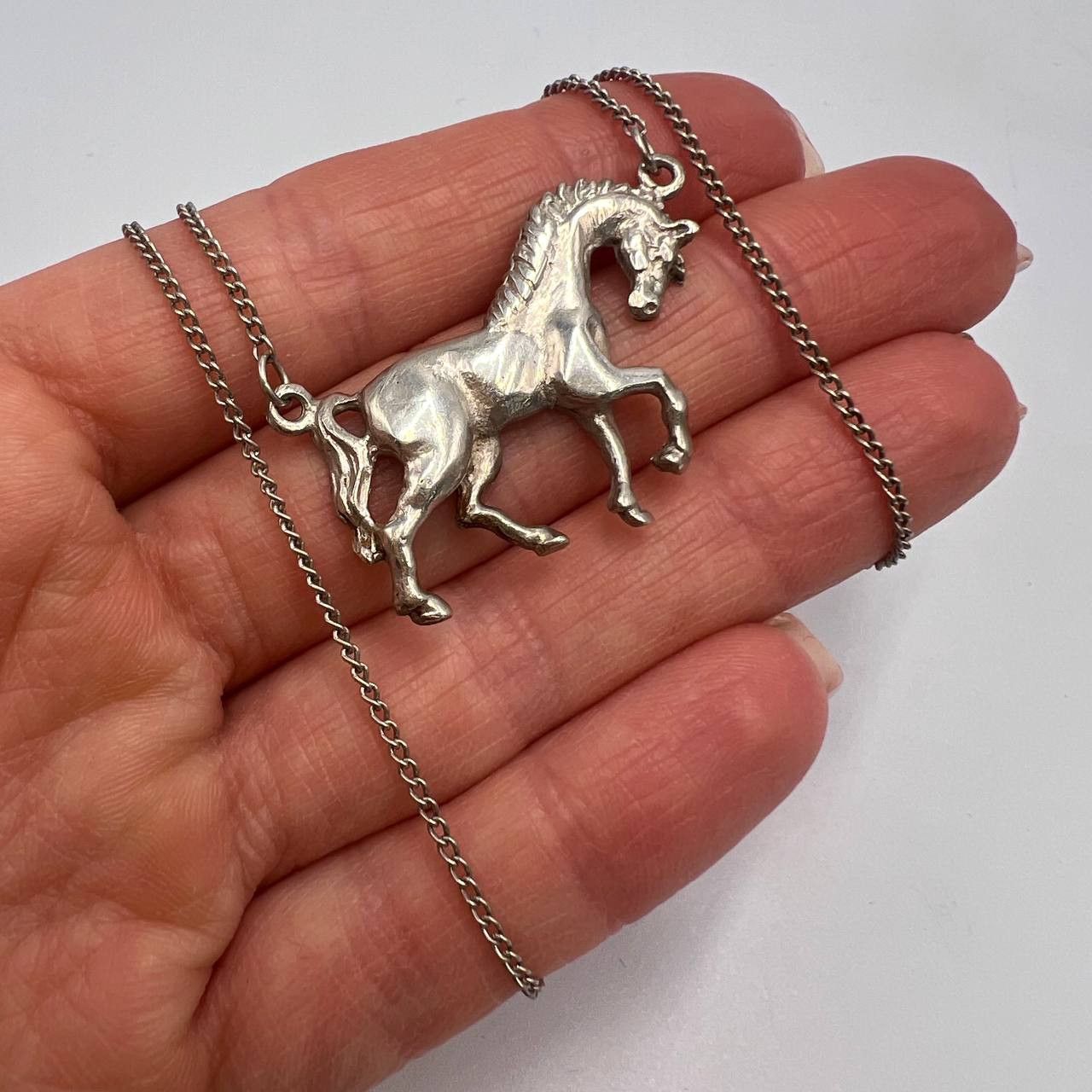 Jewelry x Vintage Soviet 916 Silver Chain Necklace Horse Pendant, Women's