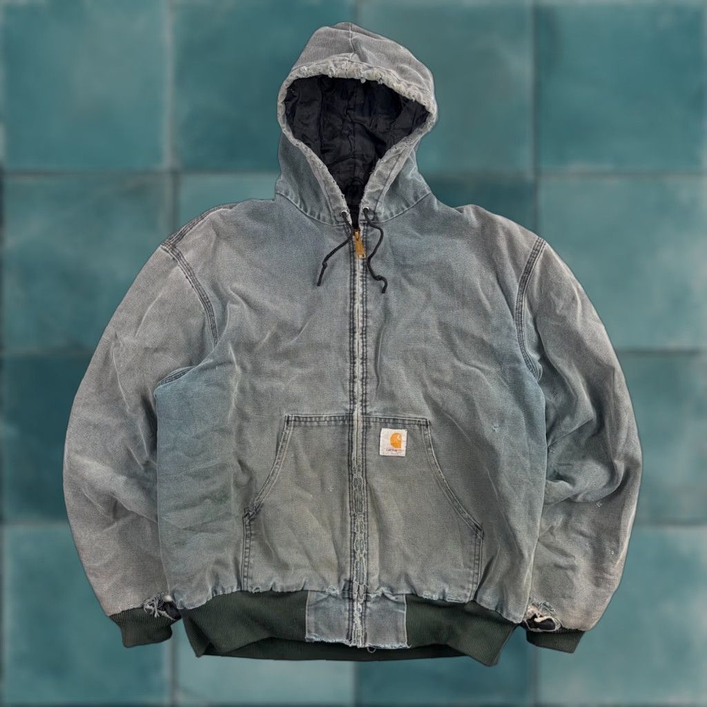 Carhartt VINTAGE Carhartt Jacket Hooded Olive Green Cotton Quilted Men L Green 90s Y2K Mens Size US L / EU 52-54 / 3 - 1 Thumbnail