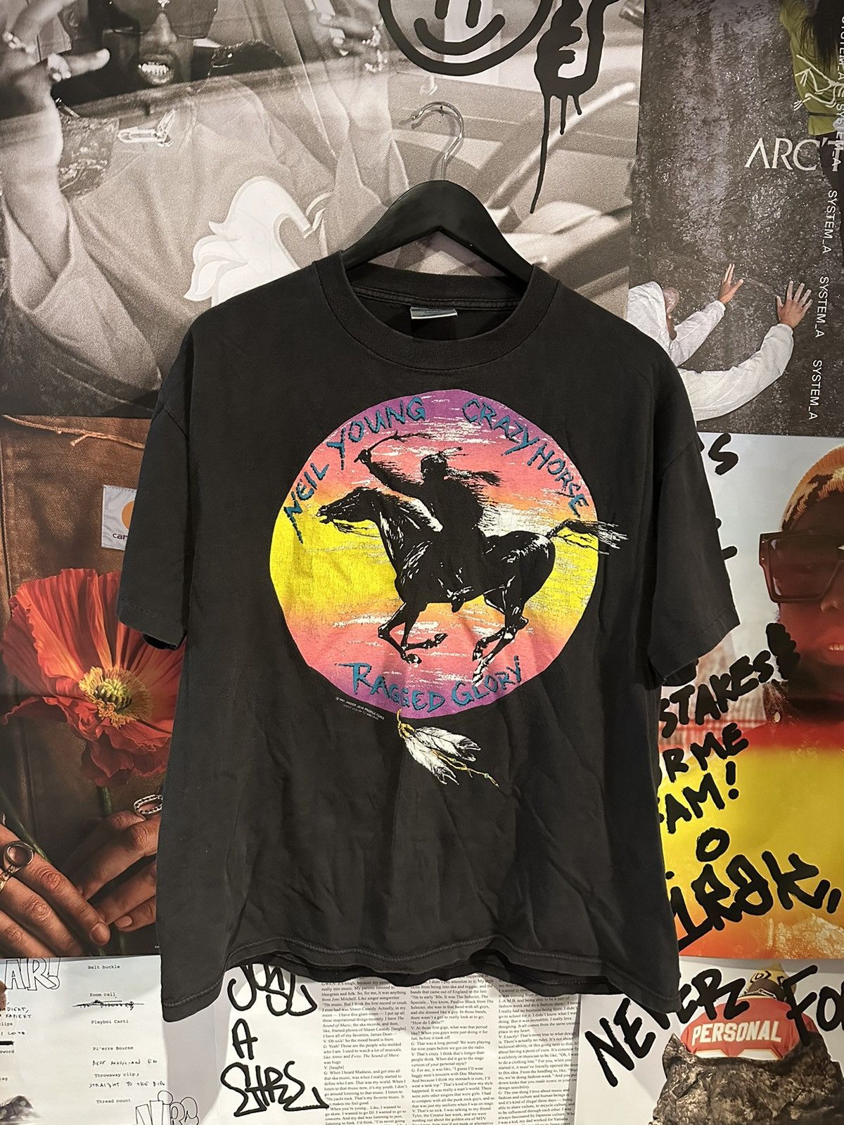 image of Band Tees x Tour Tee Vintage Neil Young Ragged Glory Crazy Horse 1991 Tee in Black, Men's (Size XL)