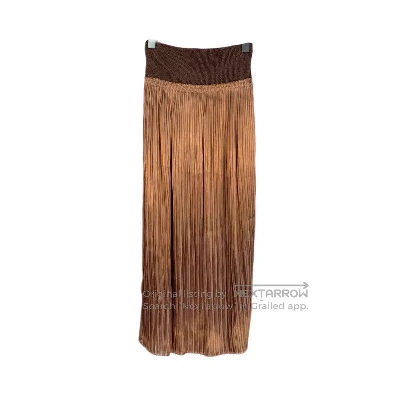Hermes Hermes Beige Silk and Khaki Leather Buckle Skirt Size 24" / US 00 / IT 34 - 2 Thumbnail