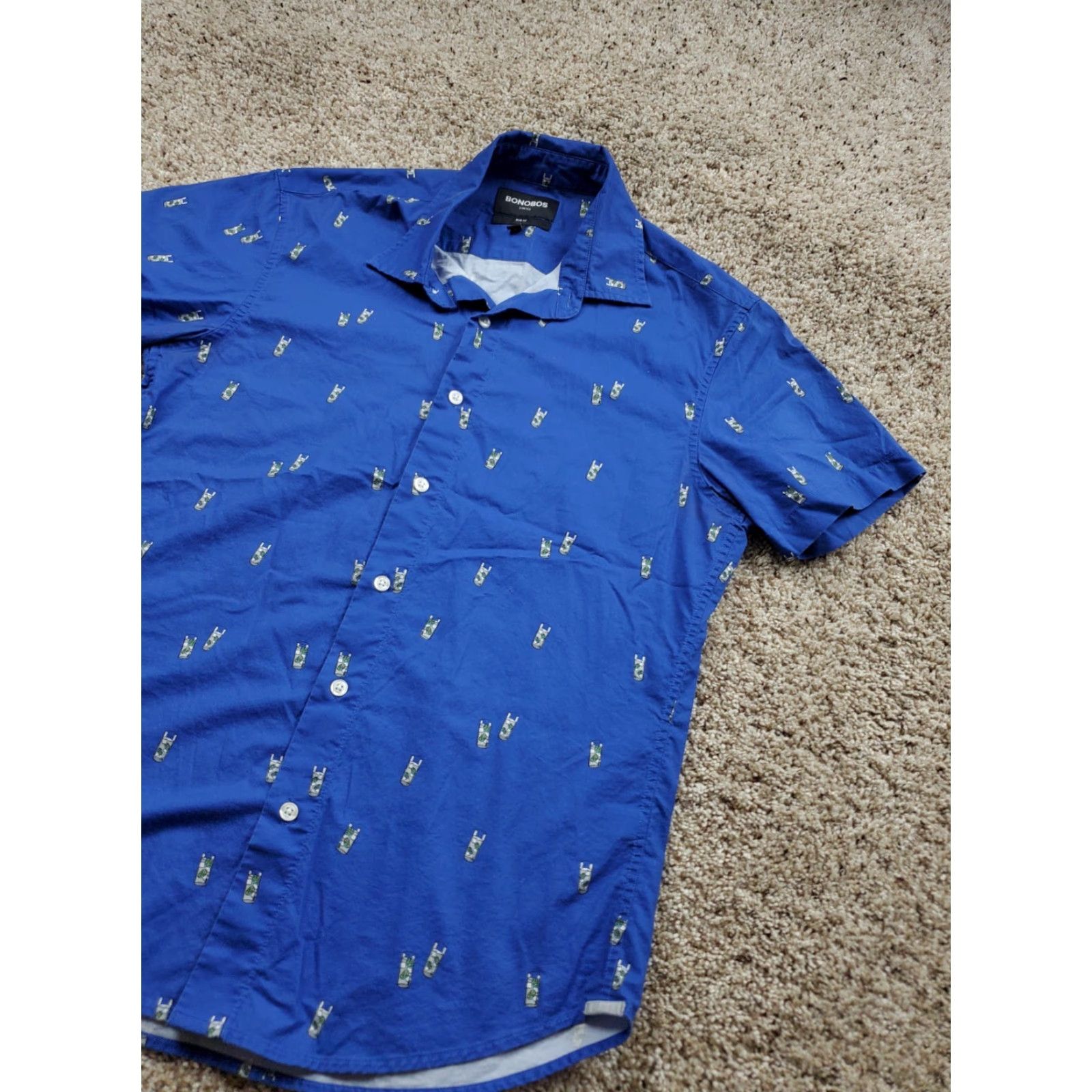 Bonobos Bonobos Shirt Mens Blue Short Sleeve Button Up Slim Fit Cocktail Print Size US M / EU 48-50 / 2 - 2 Thumbnail