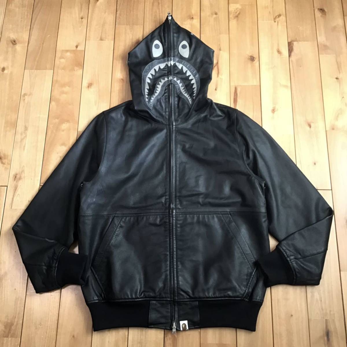 Bape Sheepskin leather shark full zip hoodie jacket BAPE APE | Grailed